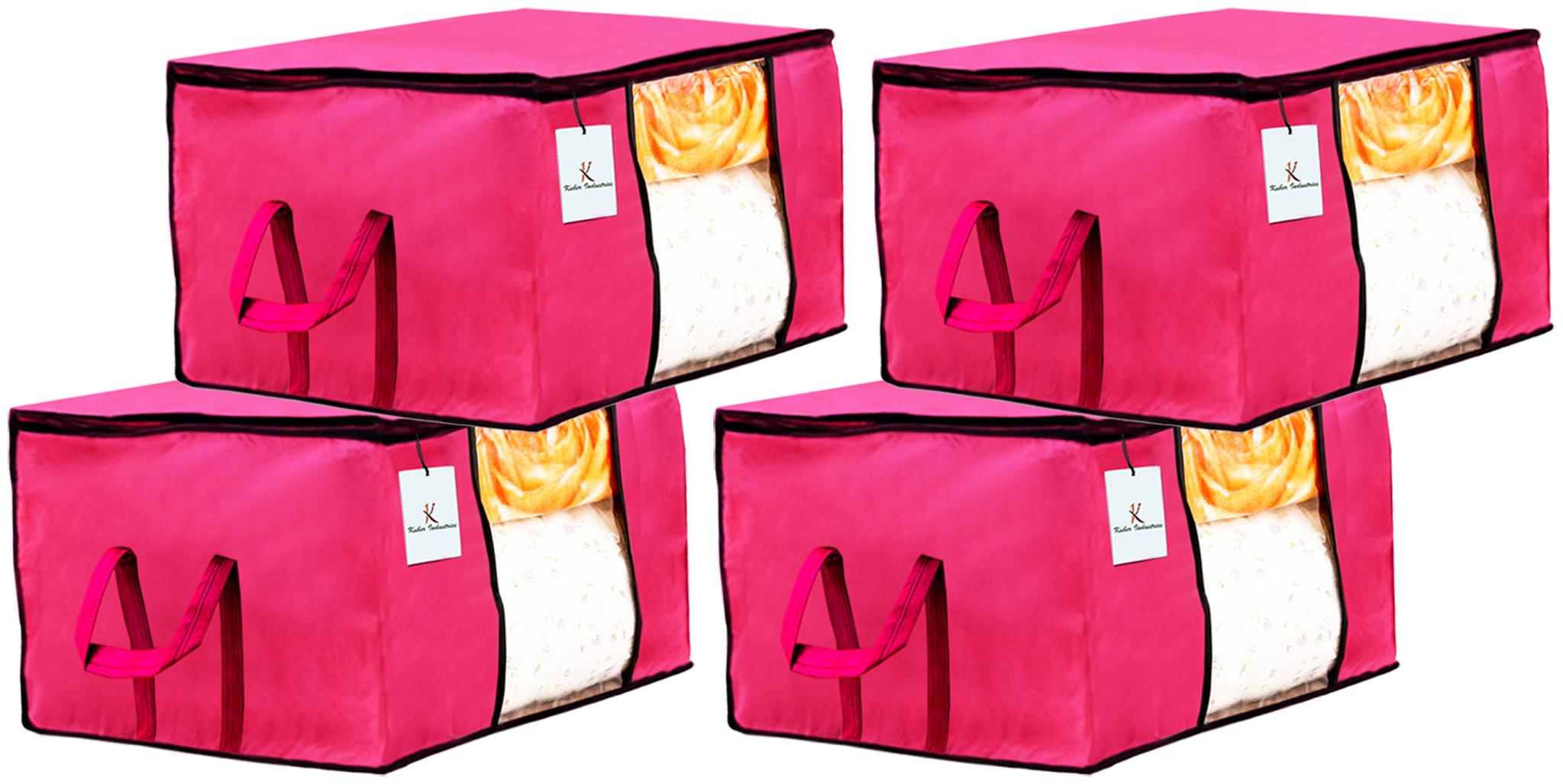 

Kuber Industries Underbed Storage Bag Storage Organiser Blanket Cover Set of 4 - Pink Extra Large Size CTHH14199