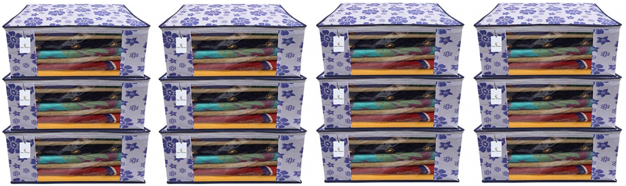 

Kuber Industries 12 pc Non Woven Saree Cover Set Royal Blue Large Size CTHH11735