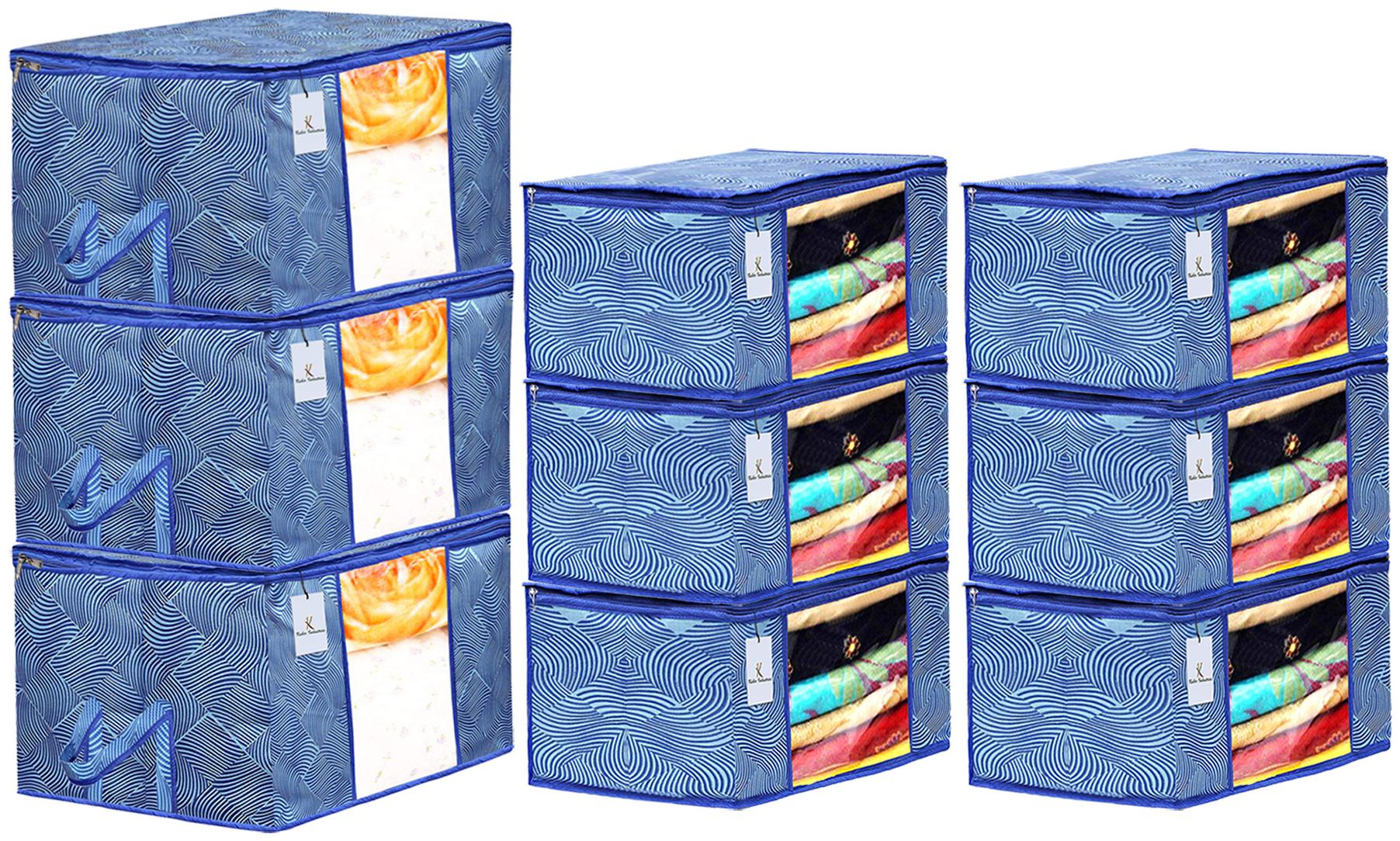 

Kuber Industries Laheriya Printed Non Woven 6 pcs Saree Cover And 3 pcs Underbed Storage Bag Cloth Organizer For Storage Blanket Cover Combo Set (Blue) - CTHH18069
