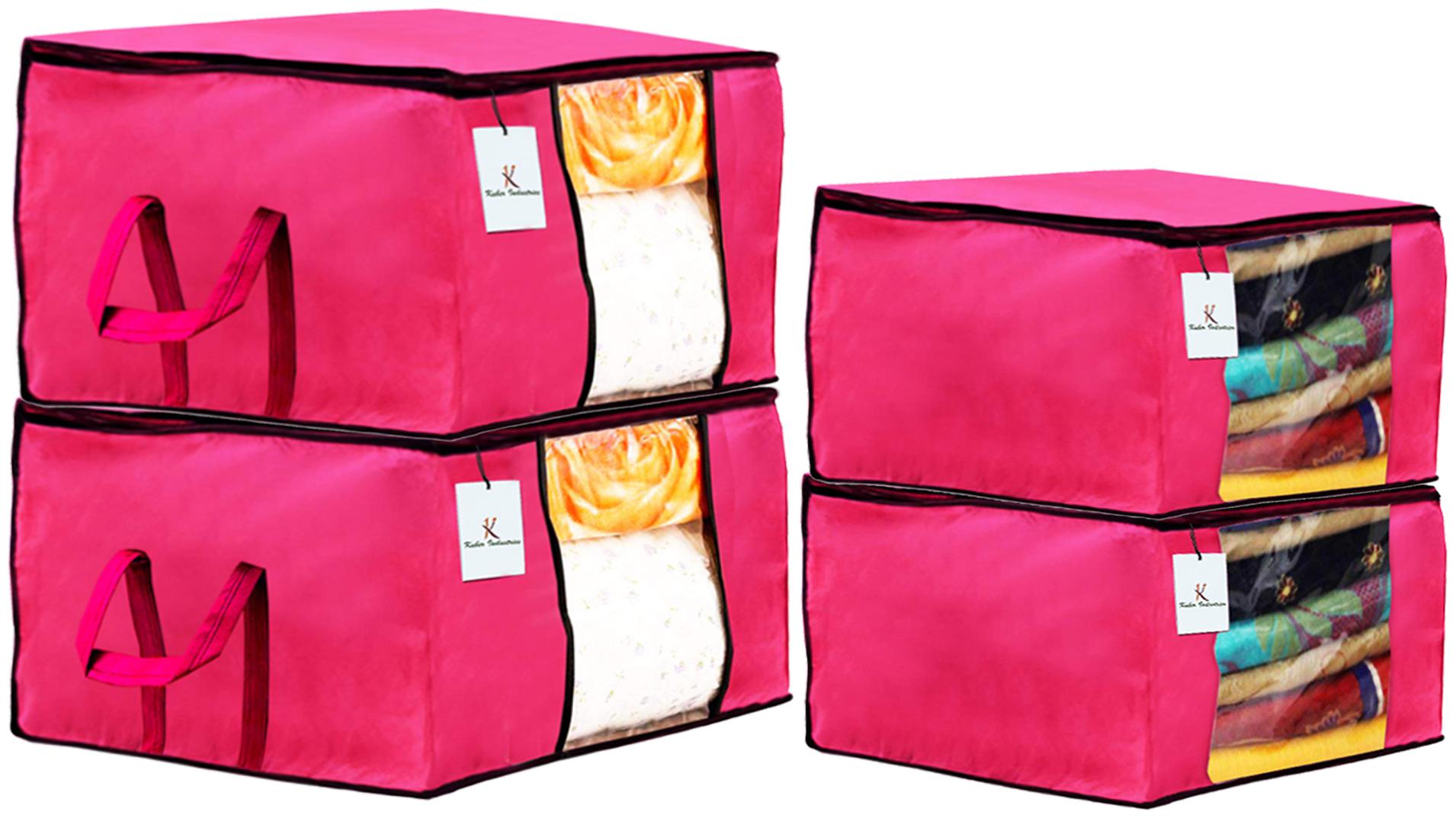 

Kuber Industries Non Woven 2 pcs Saree Cover And 2 pcs Underbed Storage Bag Cloth Organizer For Storage Blanket Cover Combo Set (Pink) - CTHH17858