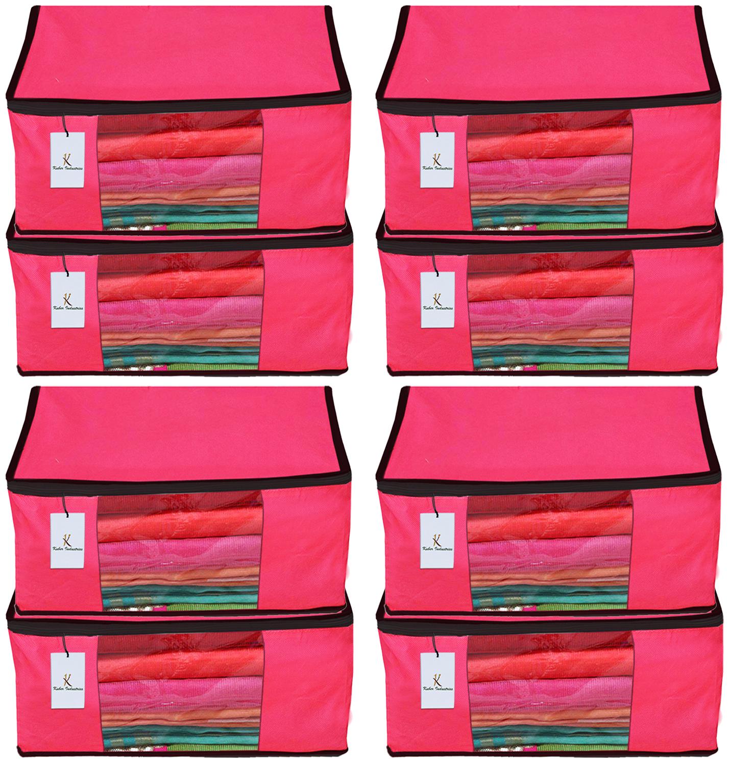 

Kuber Industries 8 Piece Non Woven Fabric Saree Cover Set with Transparent Window Extra Large Pink CTHH14156