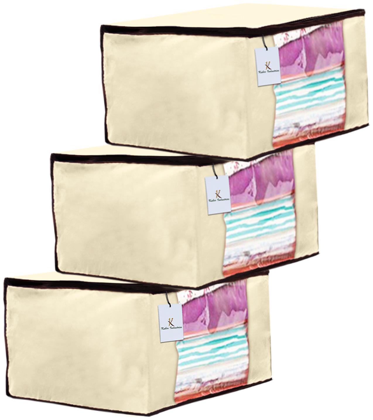 

Kuber Industries 3 Piece Non Woven Fabric Saree Cover Set with Transparent Window Extra Large Ivory CTHH14076