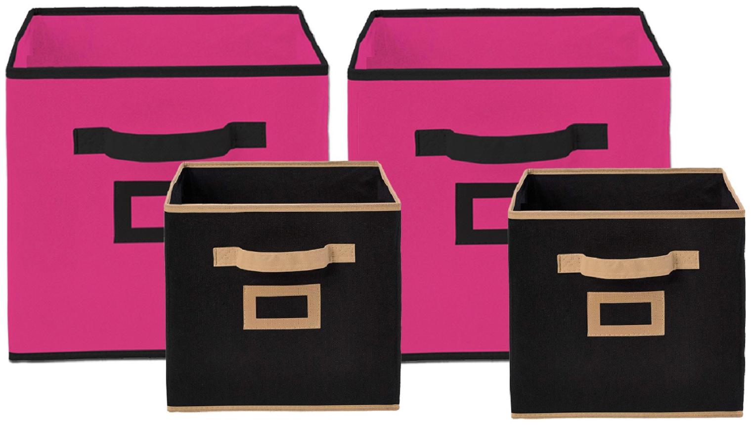 

Kuber Industries Non Woven 4 pcs Small Large Foldable Storage Organiser Cubes Boxes (Pink Black) - CTHH17063