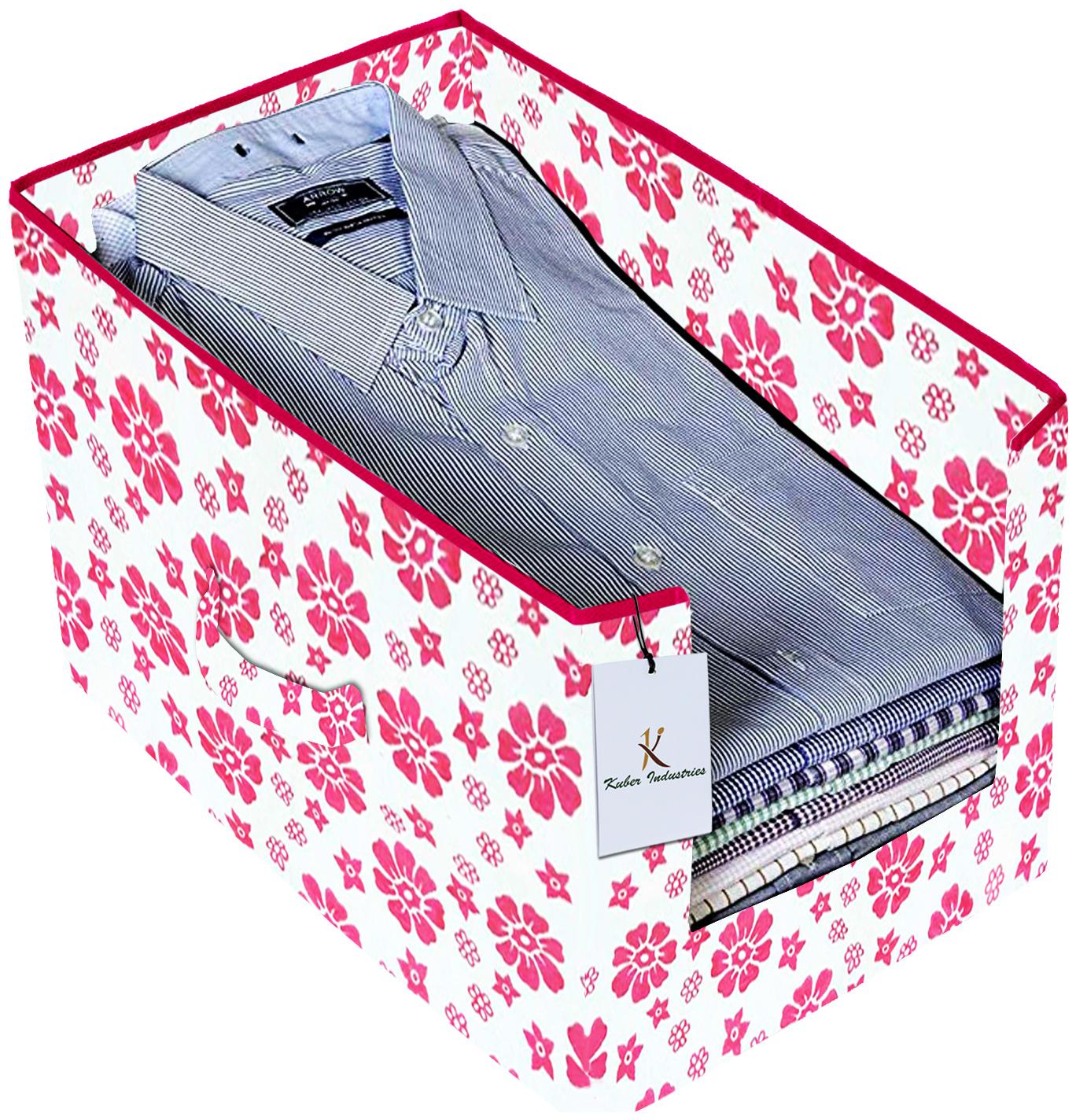 

Kuber Industries Flower Printed Non Woven Shirt Stacker Wardrobe Organizer Set (Pink) - CTHH16699