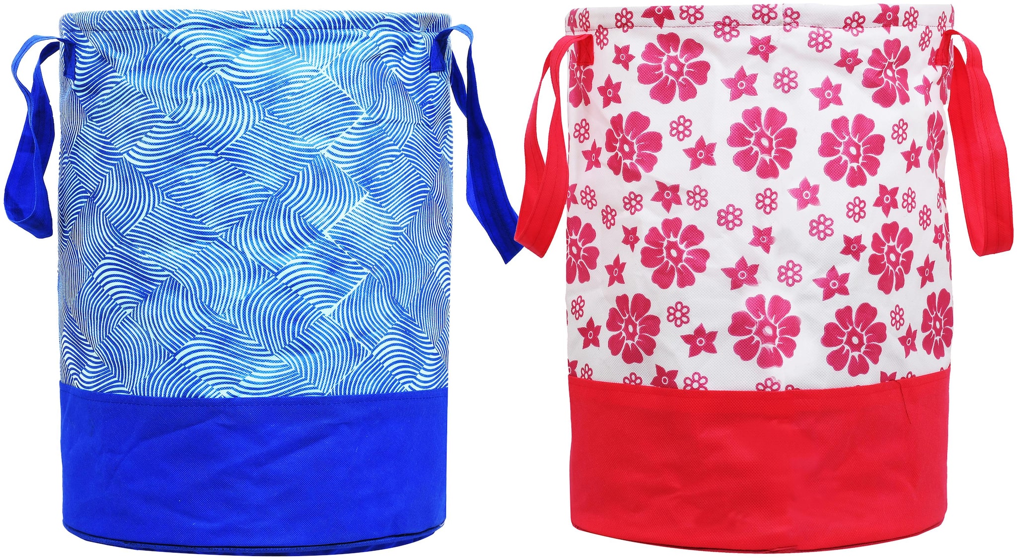 

Kuber Industries Fabric Pink Blue Laundry Basket ( Set of 2 )
