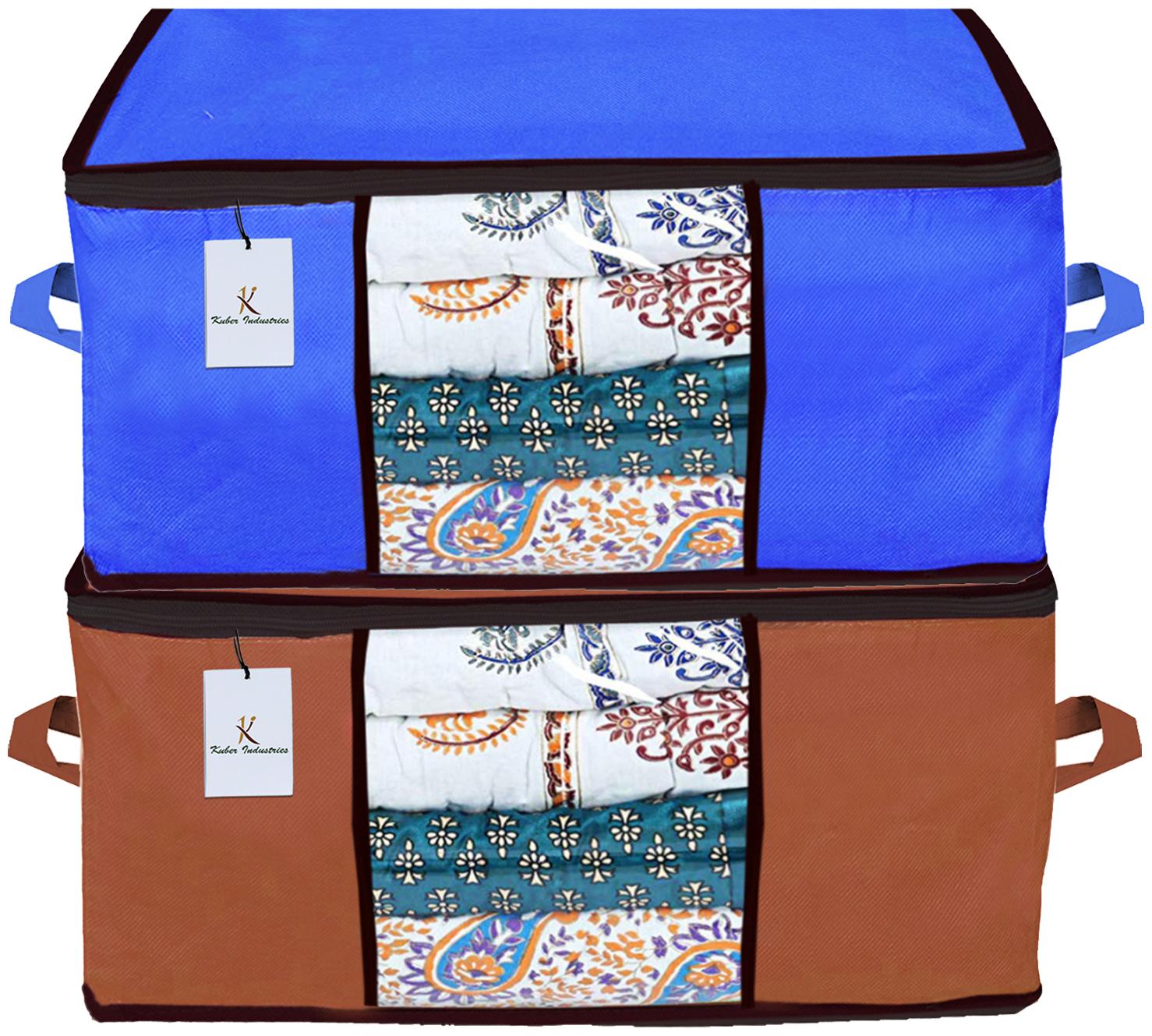 

Kuber Industries Underbed Storage Bag Storage Organiser Blanket Cover Set of 2 - Royal Blue Dark Brown Extra Large Size CTHH14332