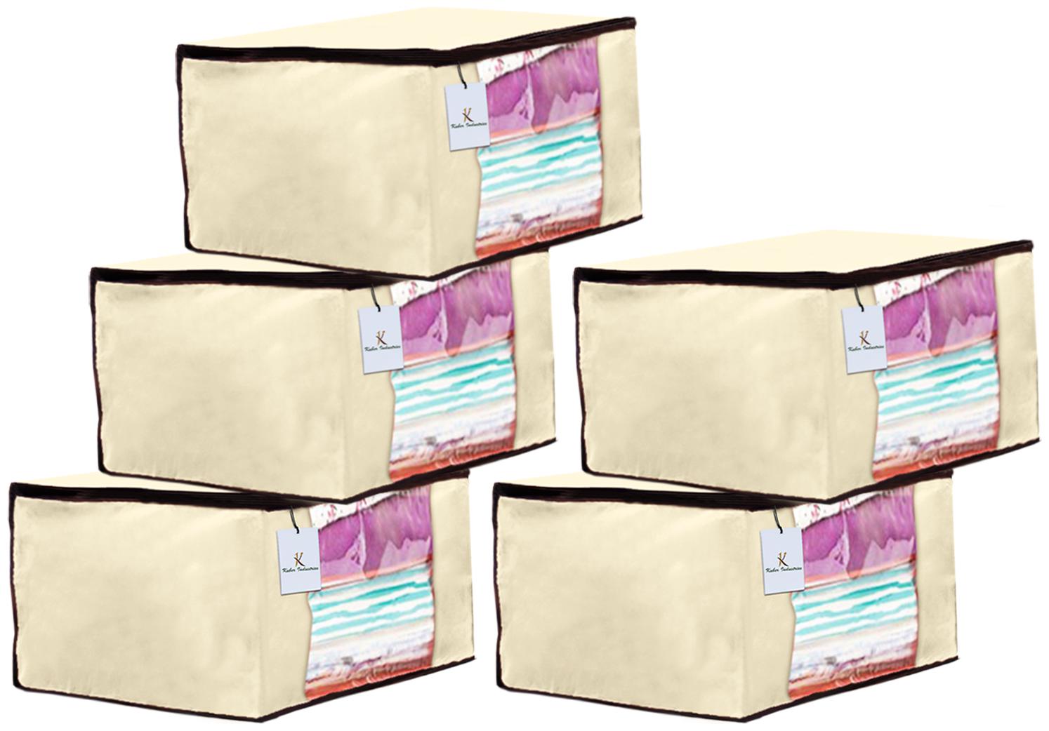 

Kuber Industries 5 Piece Non Woven Fabric Saree Cover Set with Transparent Window Extra Large Ivory CTHH14078