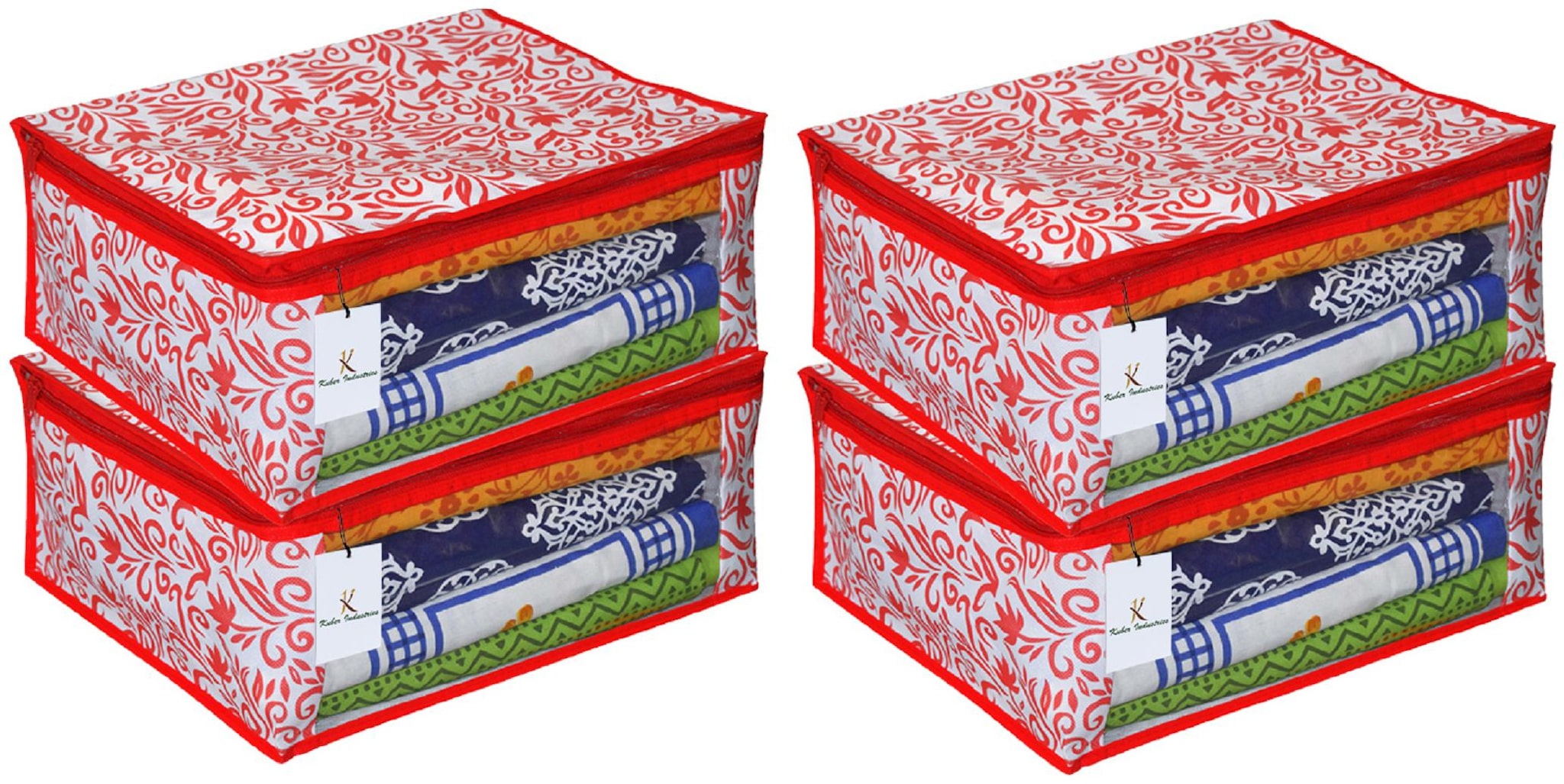 

Kuber Industries 4 pcs Non-Woven Saree Cover (Red)- CTHH11547