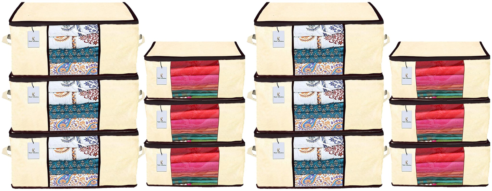 

Kuber Industries Non Woven 6 pcs Saree Cover And 6 pcs Underbed Storage Bag Cloth Organizer For Storage Blanket Cover Combo Set (Ivory) - CTHH17903