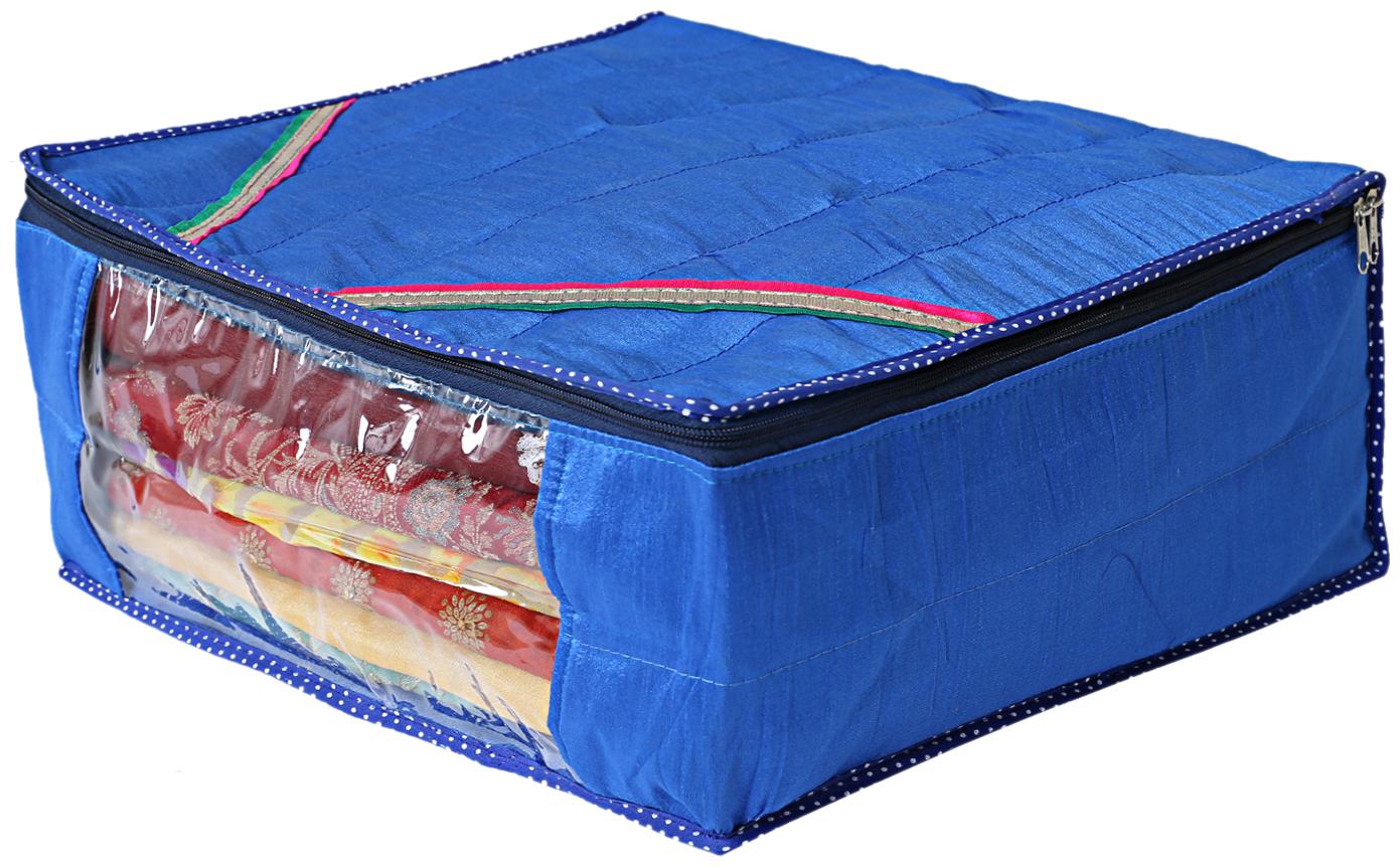 

Kuber Industries Raw Silk Saree Cover Wardrobe Organizer (Blue)- CTHH11481