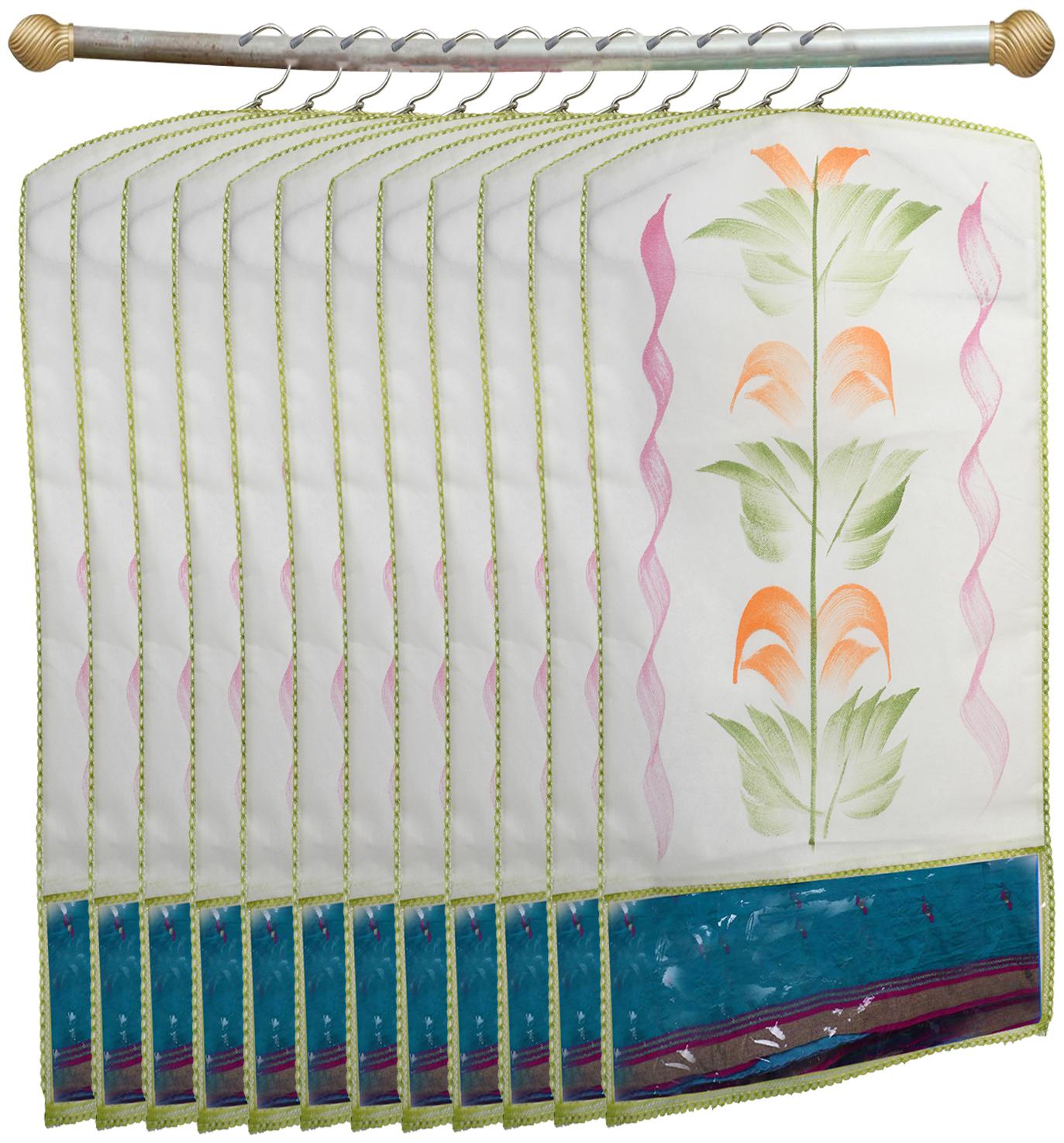 

Kuber Industries Printed 12 pc Non Woven Hanging Saree Cover Wardrobe Organiser (Green) - CTHH18307