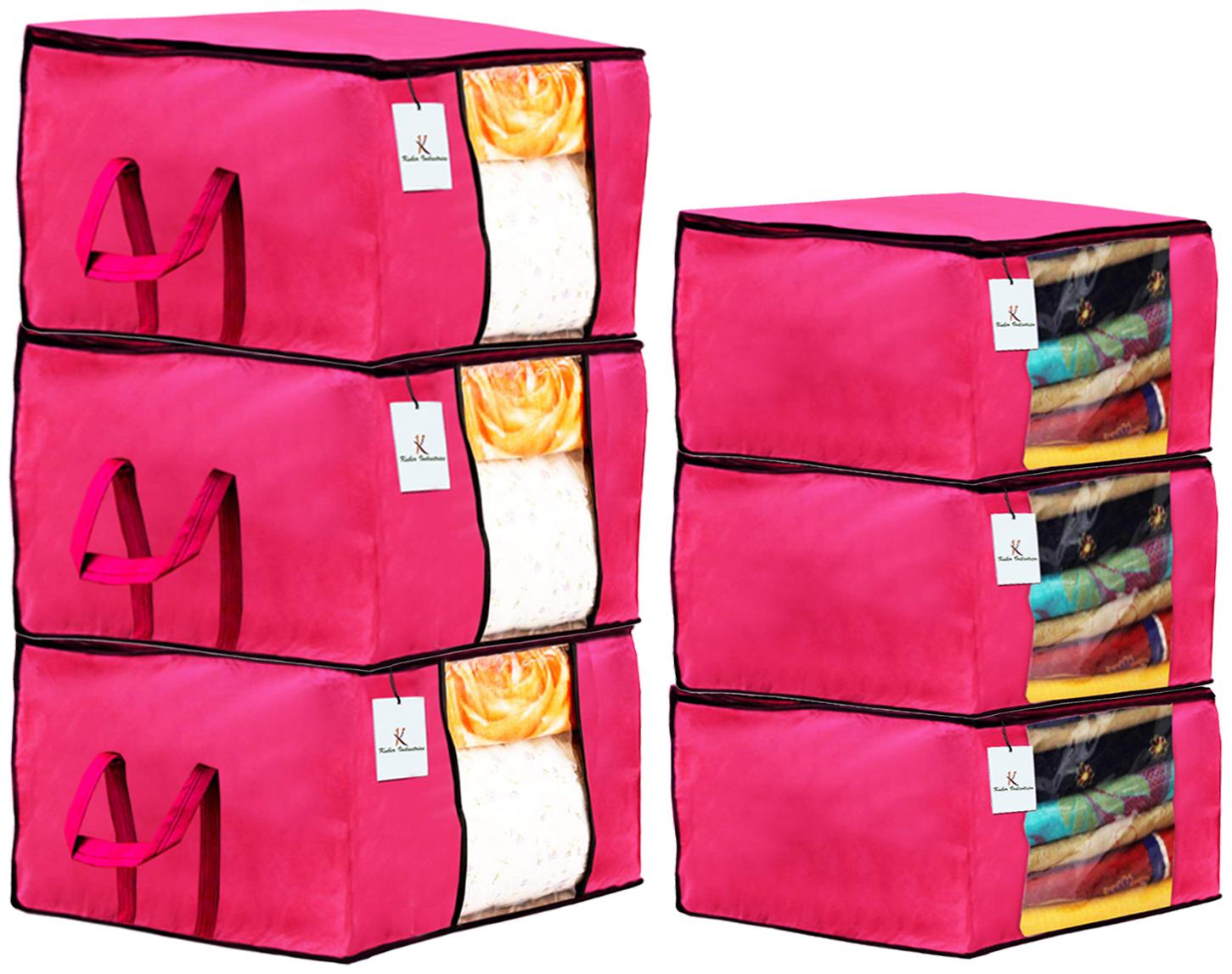 

Kuber Industries Non Woven 3 pcs Saree Cover And 3 pcs Underbed Storage Bag Cloth Organizer For Storage Blanket Cover Combo Set (Pink) - CTHH17862