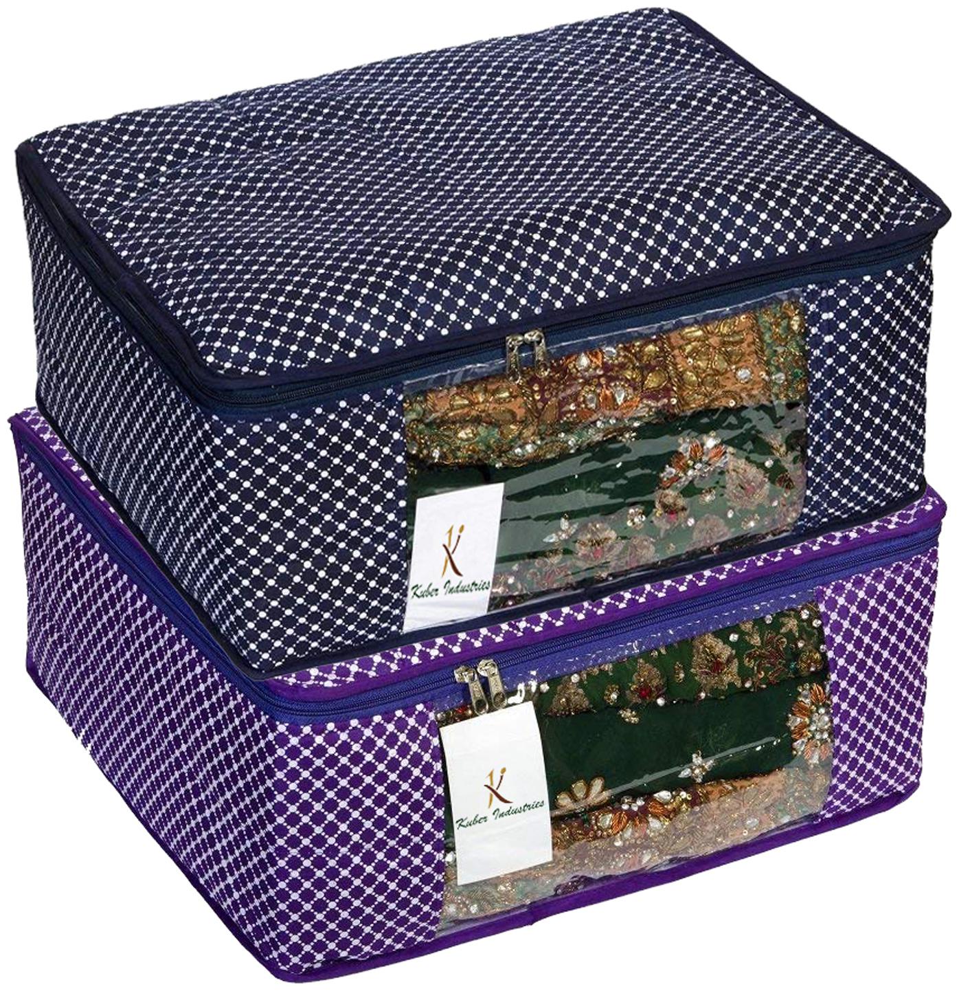 

Kuber Industries Cotton 2 pcs Hathkadi Print Saree Cover (Dark Blue Purple) CTHH18899