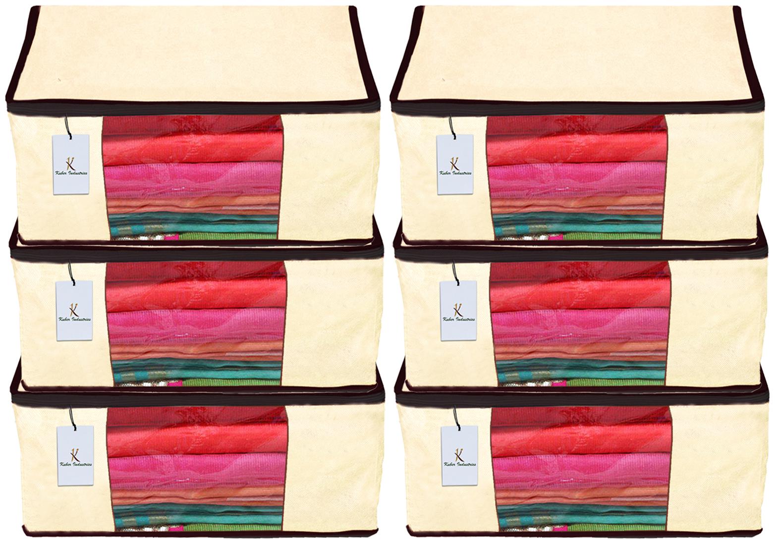 

Kuber Industries 6 Piece Non Woven Fabric Saree Cover Set with Transparent Window Extra Large Ivory CTHH14169