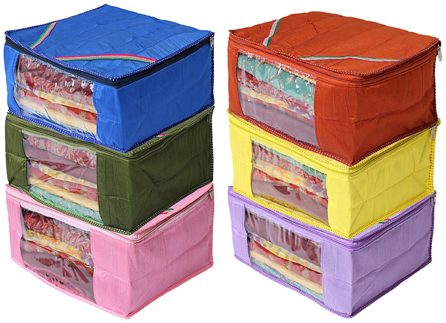 

Kuber Industries 6 pcs Raw Silk Saree Cover Wardrobe Organizer (Multi)- CTHH19235