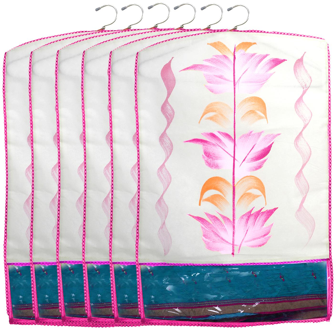 

Kuber Industries Printed 6 pc Non Woven Hanging Saree Cover Wardrobe Organiser (Pink) - CTHH18312