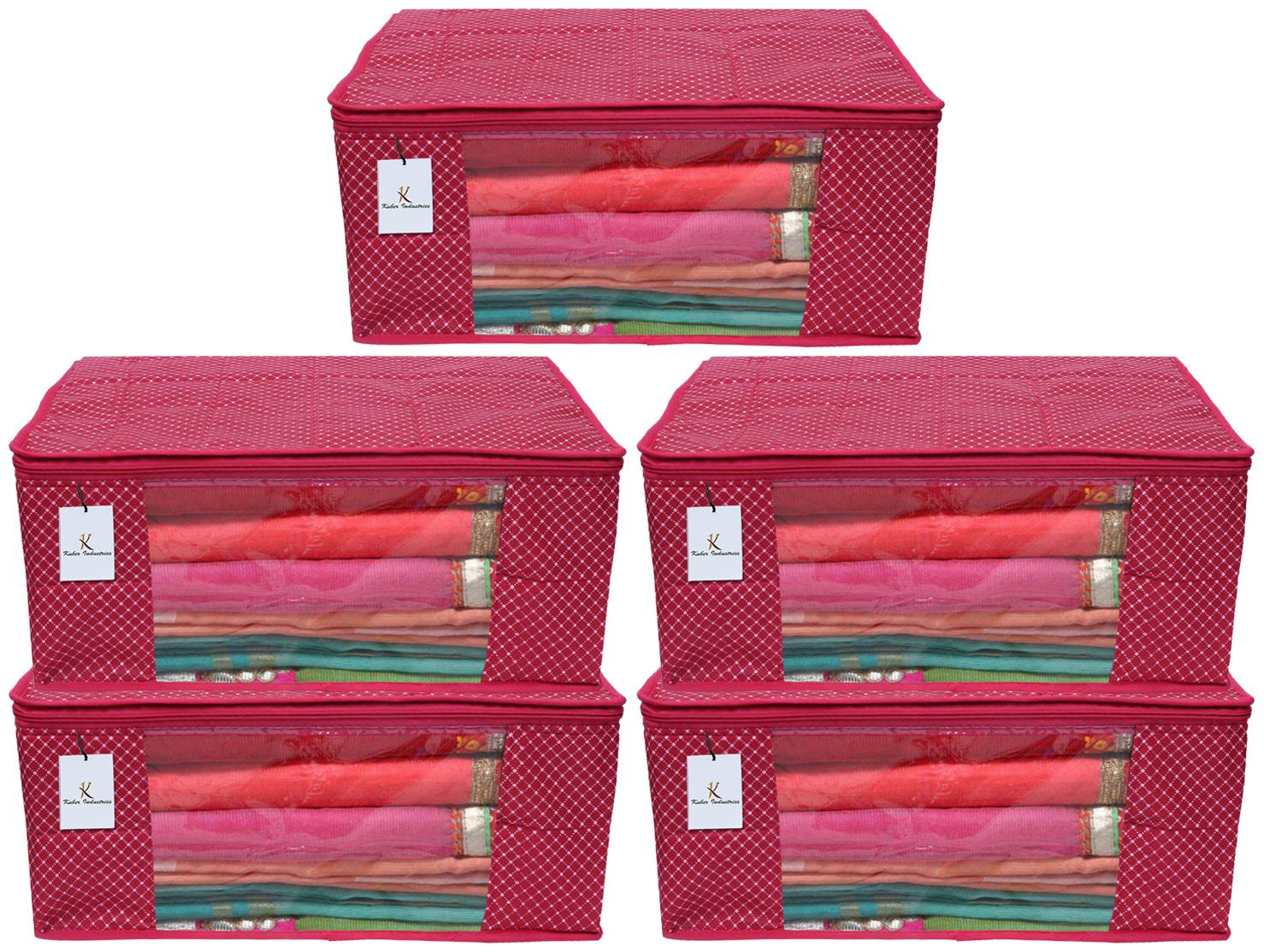 

Kuber Industries Polka Dots 5 Piece Cotton 3 Layered Quilted Saree Cover Rani Color- CTHH22331