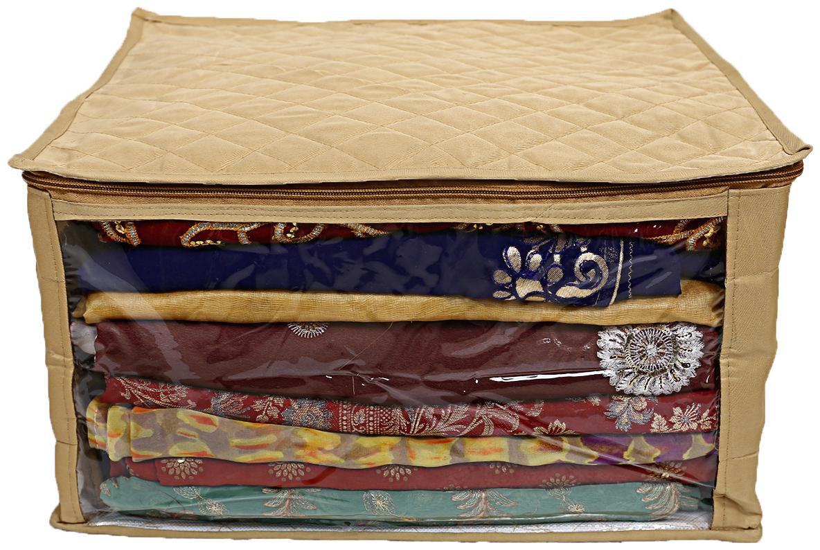 

Kuber Industries Satin 2 pc Saree Cover (Gold)- CTHH10341