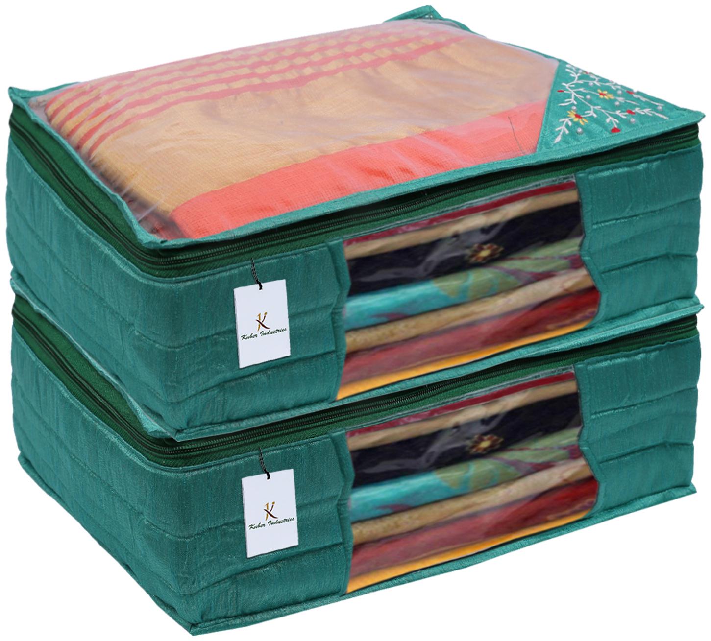 

Kuber Industries 3 layered Quilted Silk 2 Pieces Saree Cover (Green) -CTLTC10638 CTHH12111