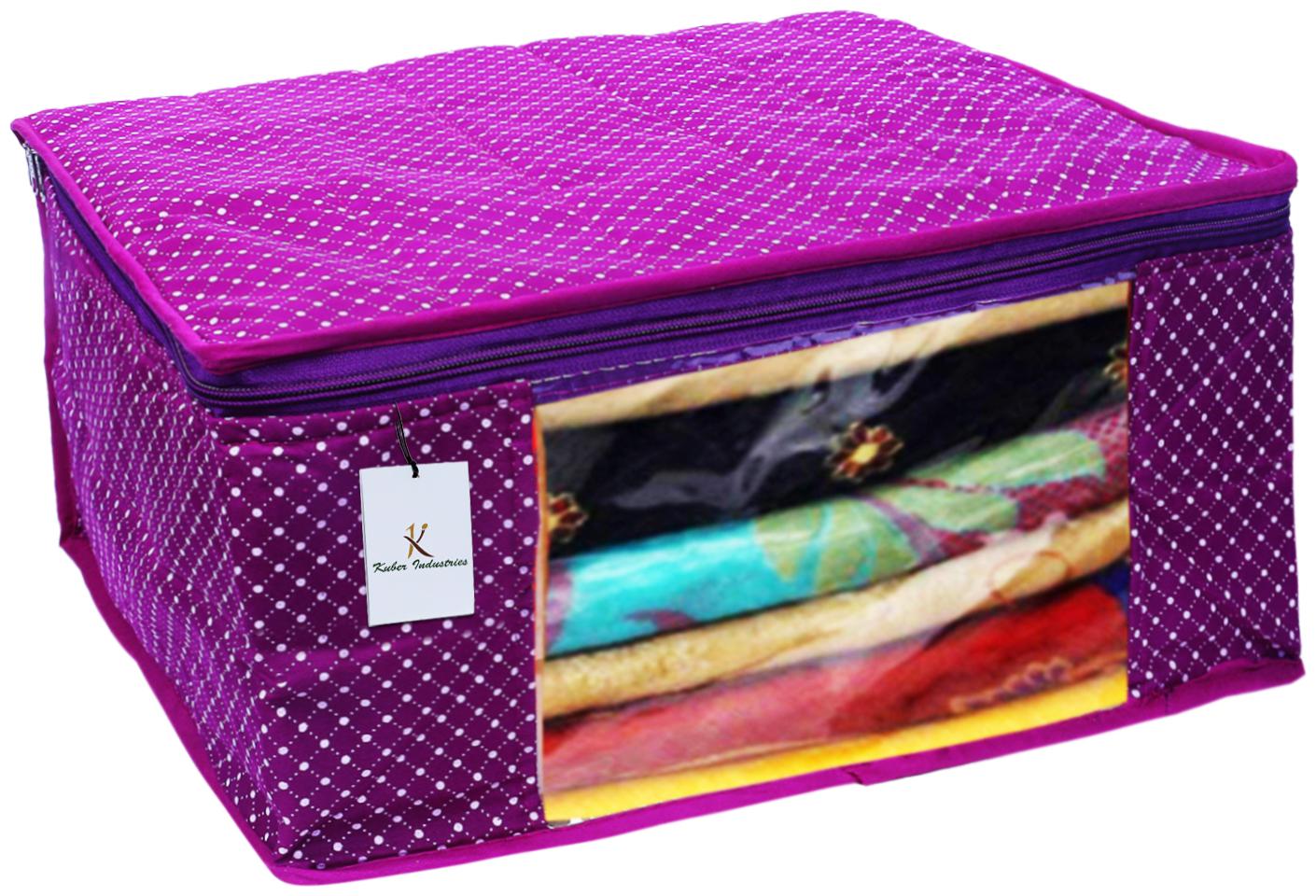 

Kuber Industries Polka Dots 1 Piece Cotton 3 Layered Quilted Saree Cover Purple- CTHH12863