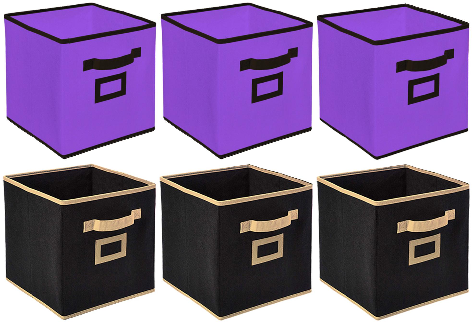 

Kuber Industries Non Woven 6 pcs Small Foldable Storage Organiser Cubes Boxes (Black Purple) - CTHH16915