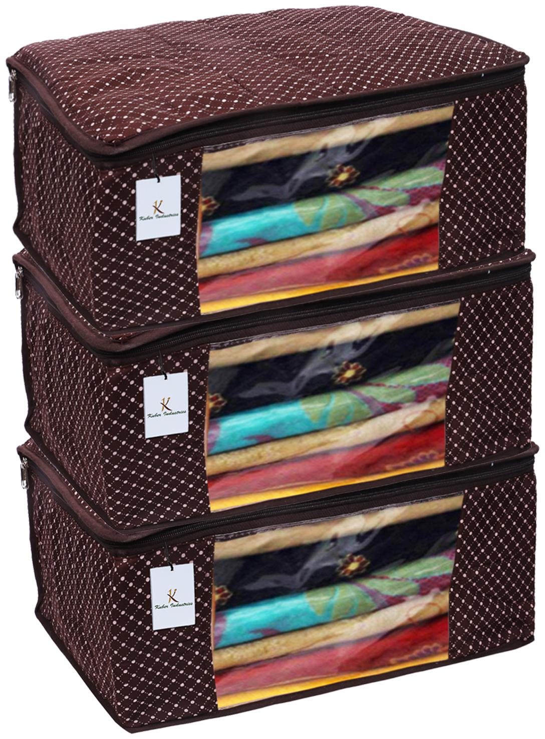 

Kuber Industries Polka Dots 3 Piece Cotton 3 Layered Quilted Saree Cover Brown- CTHH22299