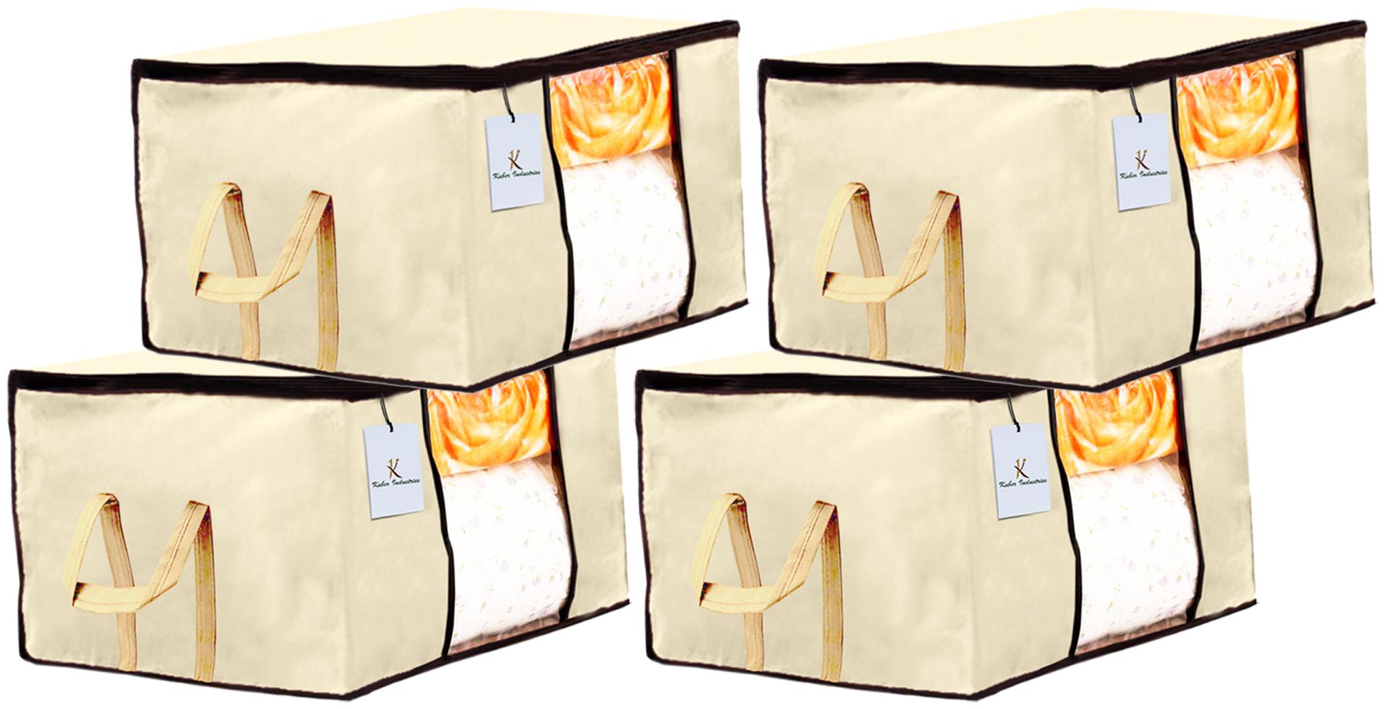 

Kuber Industries Underbed Storage Bag Storage Organiser Blanket Cover Set of 4 - Ivory Extra Large Size CTHH14220