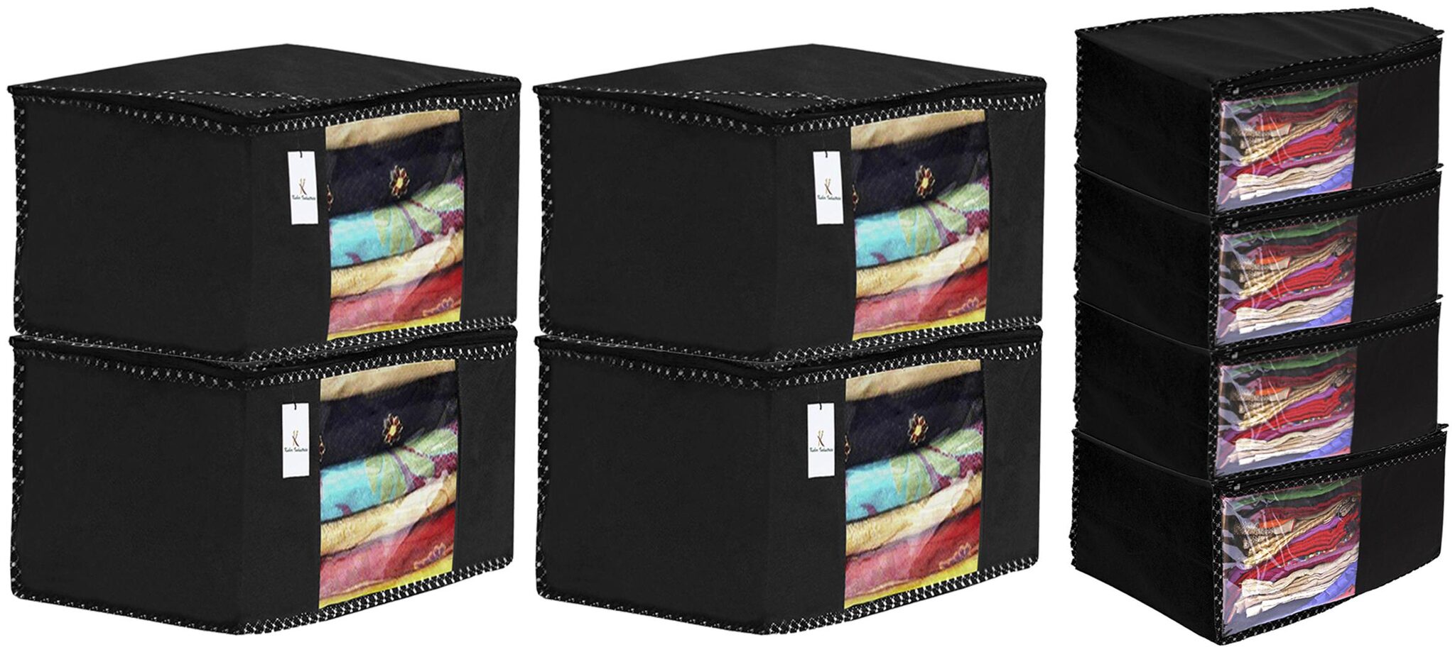 

Kuber Industries Non Woven 4 pc Saree Cover Cloth Wardrobe Organizer And 4 pcs Blouse Cover Combo Set (Black) - CTHH17776