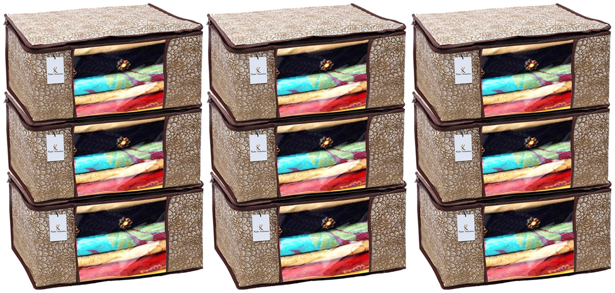 

Kuber Industries Flower Design 9 pc Non Woven Saree Cover Large Golden Brown - CTHH11991
