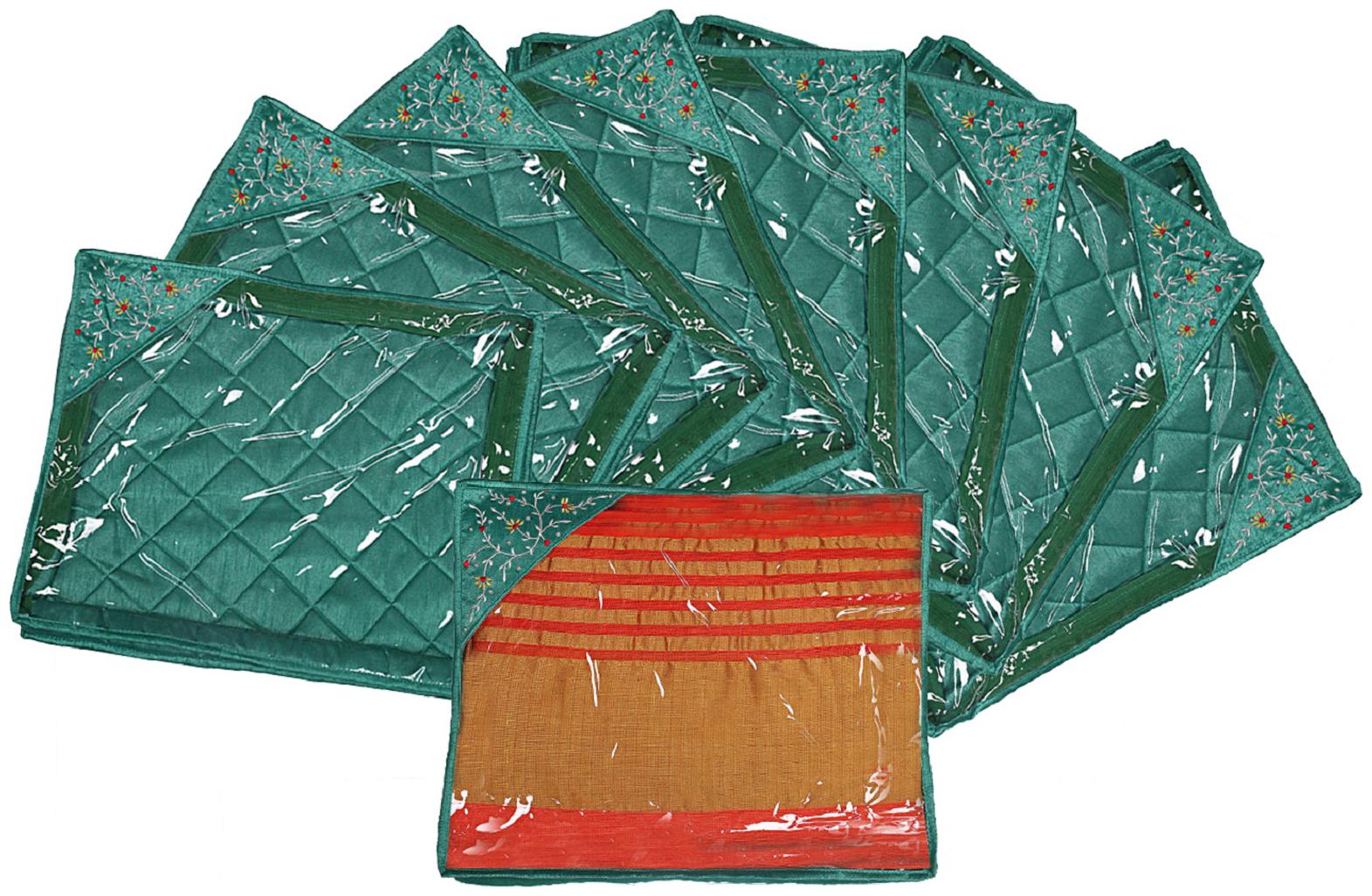 

Kuber Industries Silk 9 Pieces Single Packing Saree Cover (Green) - CTHH21495