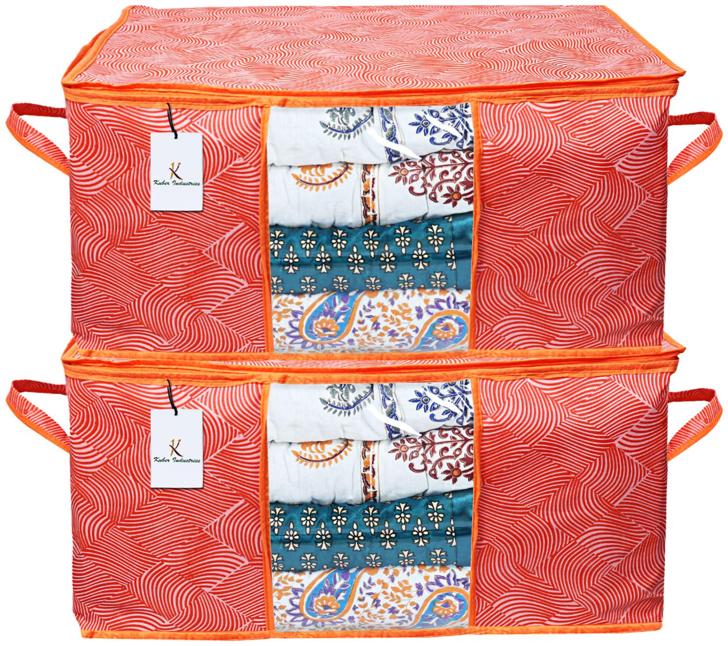 

Kuber Industries Leheriya Design Underbed Storage Bag Storage Organiser Blanket Cover Set of 2 - Orange Extra Large Size - CTHH11959