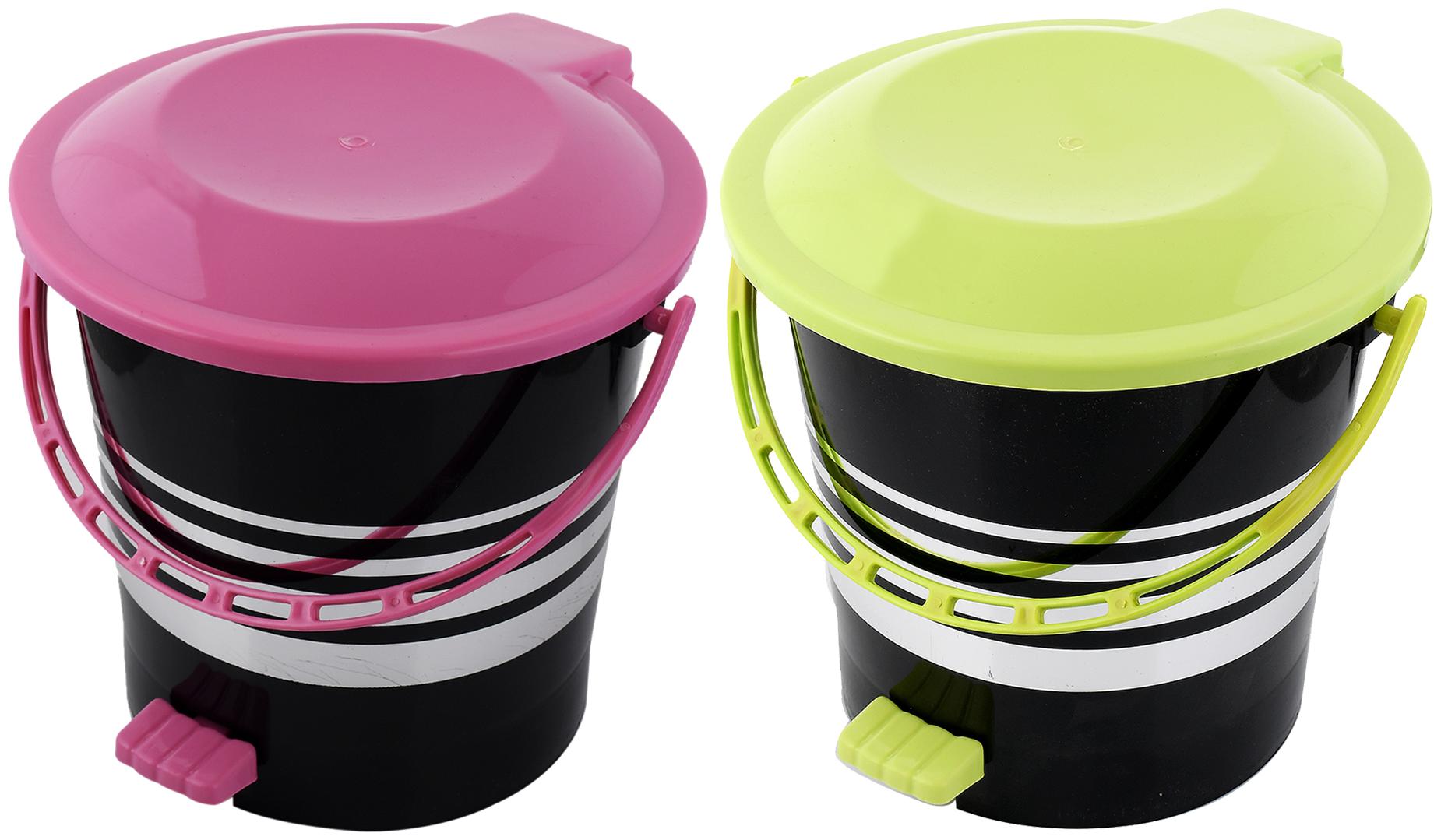 

Kuber Industries 2 pcs Plastic Dustbin Garbage Bin with Handle 10 L (Pink Green) - CTHH17420