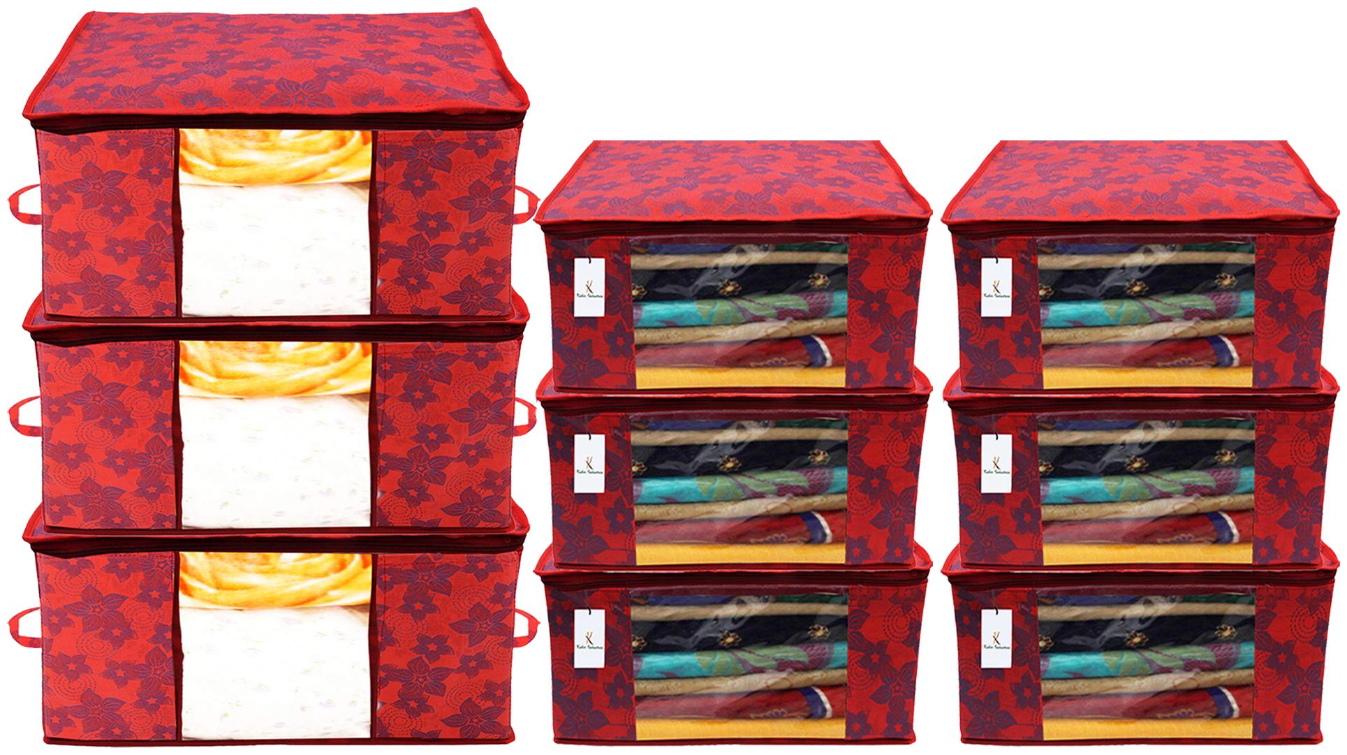 

Kuber Industries Metallic Printed Non Woven 6 pcs Saree Cover And 3 pcs Underbed Storage Bag Cloth Organizer For Storage Blanket Cover Combo Set (Red) - CTHH17938