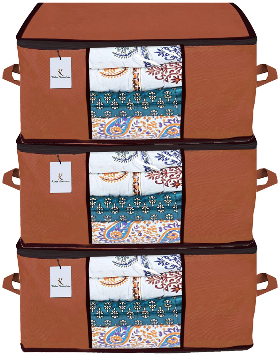 

Kuber Industries Underbed Storage Bag Storage Organiser Blanket Cover Set of 3 - Dark Brown Extra Large Size CTHH14314