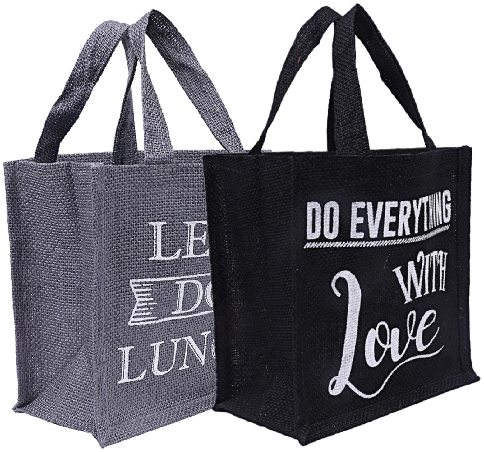 

Kuber Industries 2 pcs Men s and Women s Reusable Eco-Friendly Multipurpose Jute Hand Bag (Grey Black) - CTHH11254