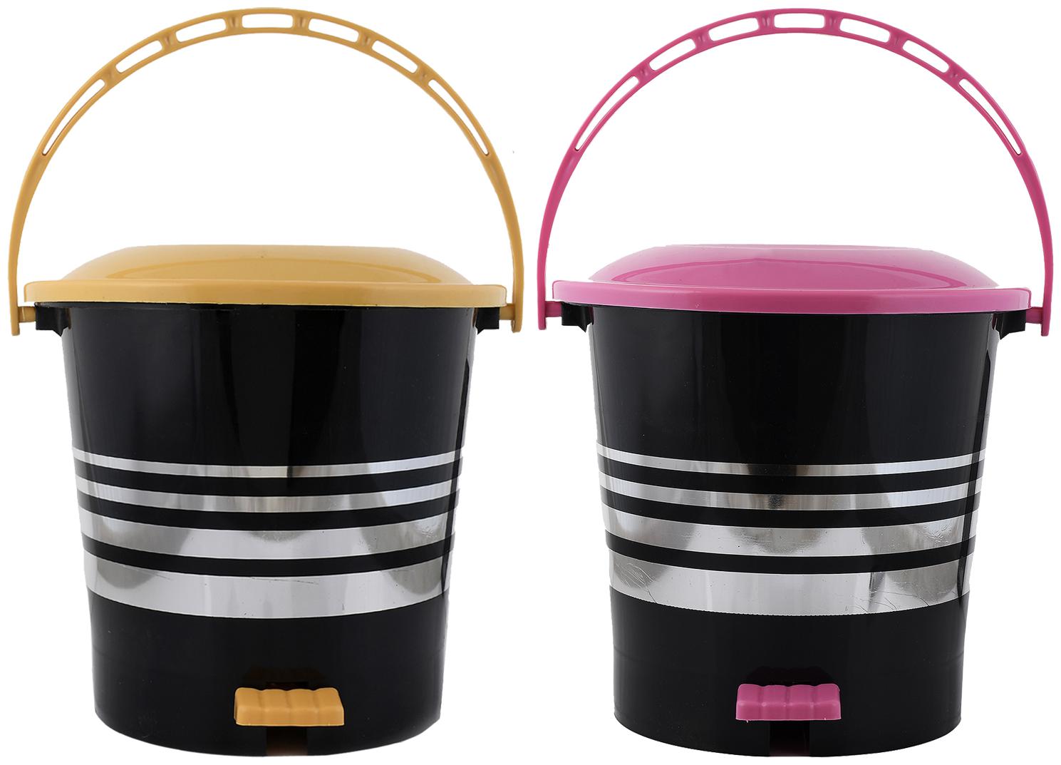 

Kuber Industries 2 pcs Plastic Dustbin Garbage Bin with Handle 10 L (Yellow Pink) - CTHH17411