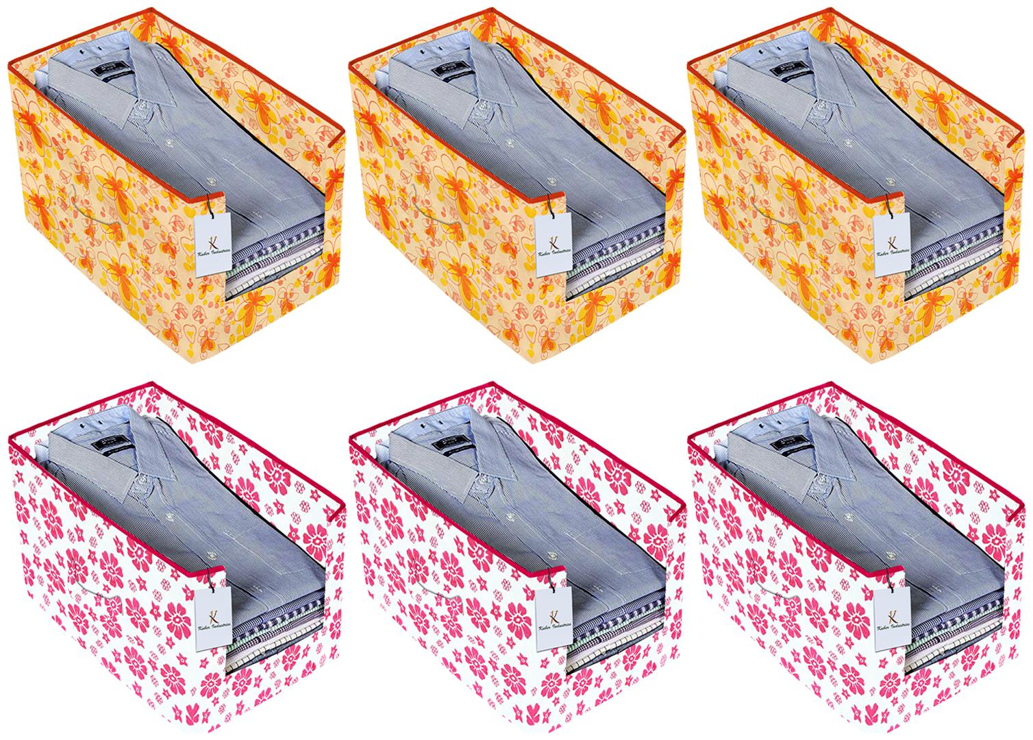 

Kuber Industries Flower Printed 6 pc Non Woven Shirt Stacker Wardrobe Organizer Set (Pink Ivory Red) - CTHH16743