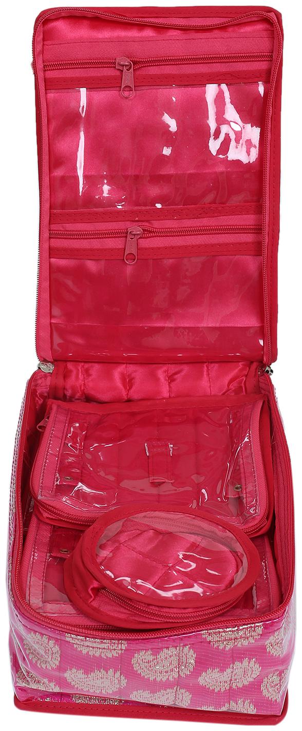 

Kuber Industries Brocade Jewellery Kit with 12 extra pouches (Pink)- CTHH10469