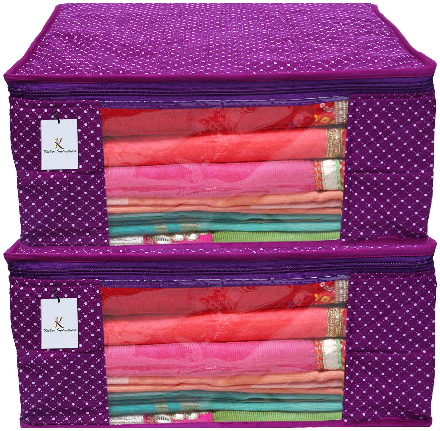 

Kuber Industries Polka Dots 2 Piece Cotton 3 Layered Quilted Saree Cover Purple- CTHH12858