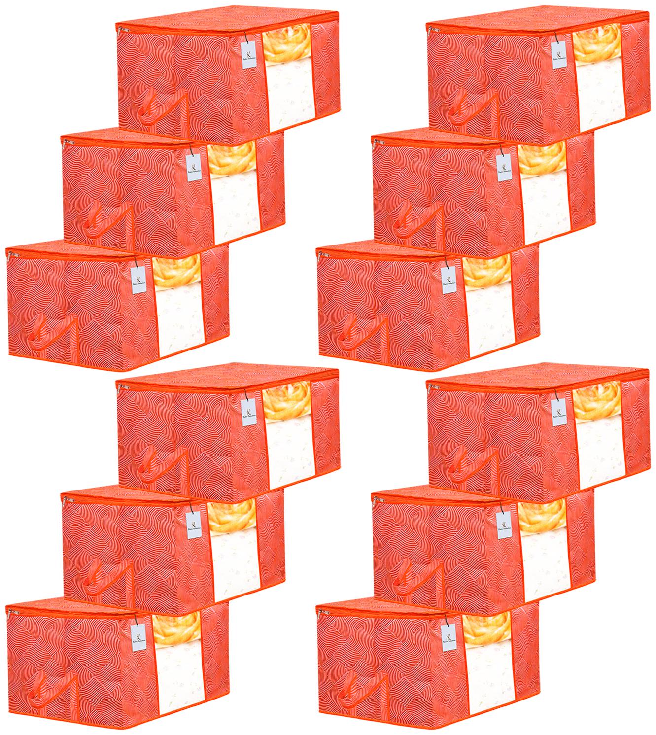 

Kuber Industries Laheriya Design 12 pc Non Woven Underbed Storage Bag Storage Organiser Blanket Cover with Transparent Window Extra Large Orange CTHH15636