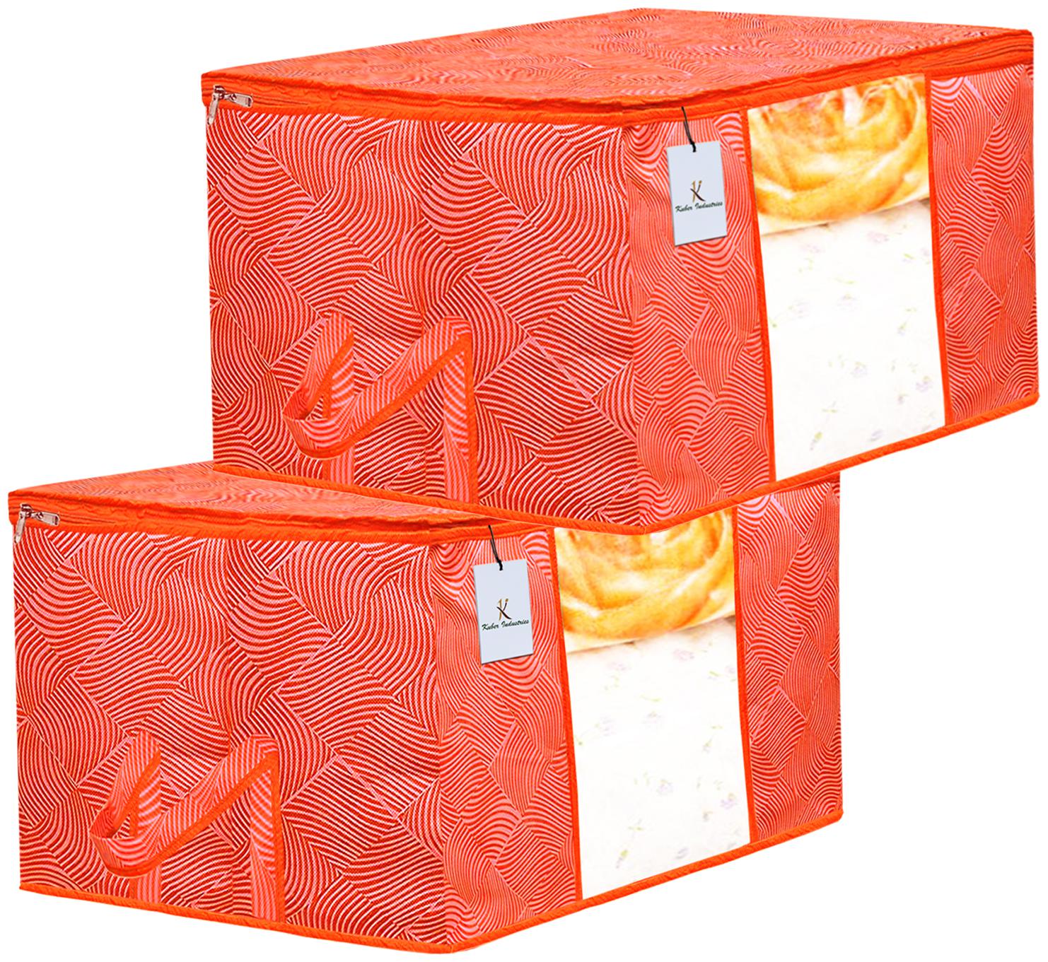 

Kuber Industries Laheriya Design 2 pc Non Woven Underbed Storage Bag Storage Organiser Blanket Cover with Transparent Window Extra Large Orange CTHH15632