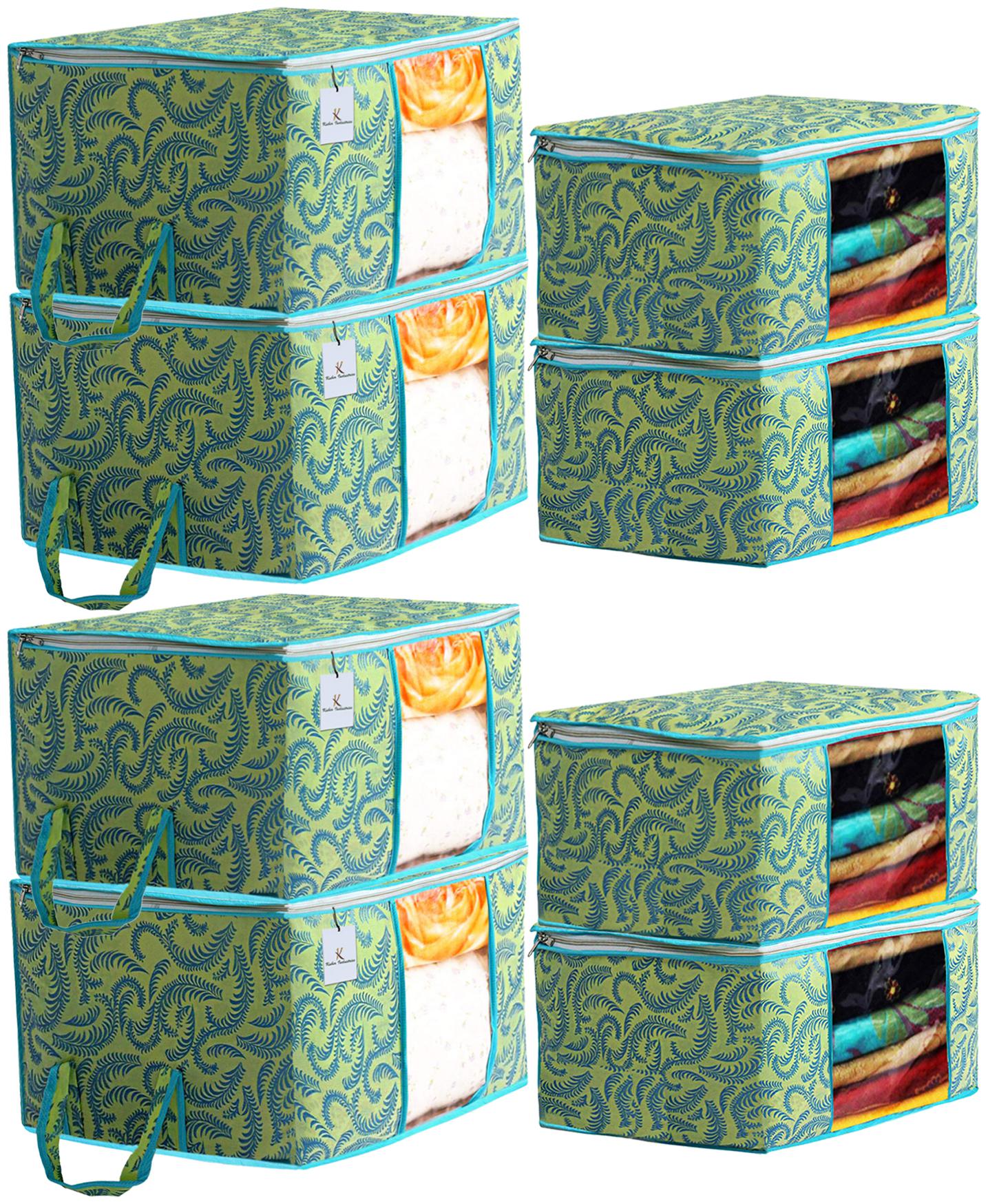 

Kuber Industries Metallic Printed Non Woven 4 pcs Saree Cover And 4 pcs Underbed Storage Bag Cloth Organizer For Storage Blanket Cover Combo Set (Green) - CTHH17911