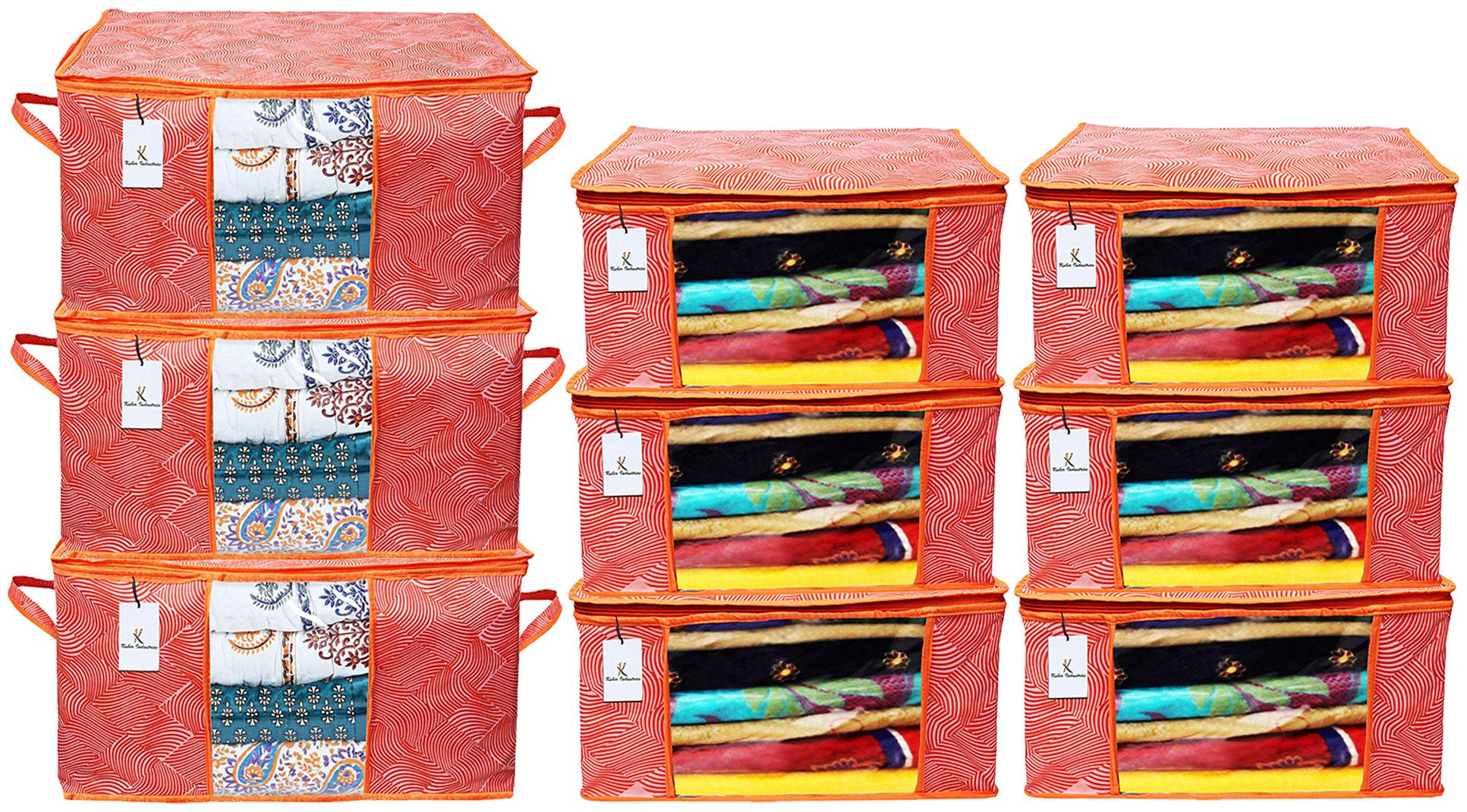 

Kuber Industries Laheriya Printed Non Woven 6 pcs Saree Cover And 3 pcs Underbed Storage Bag Cloth Organizer For Storage Blanket Cover Combo Set (Orange) - CTHH18082