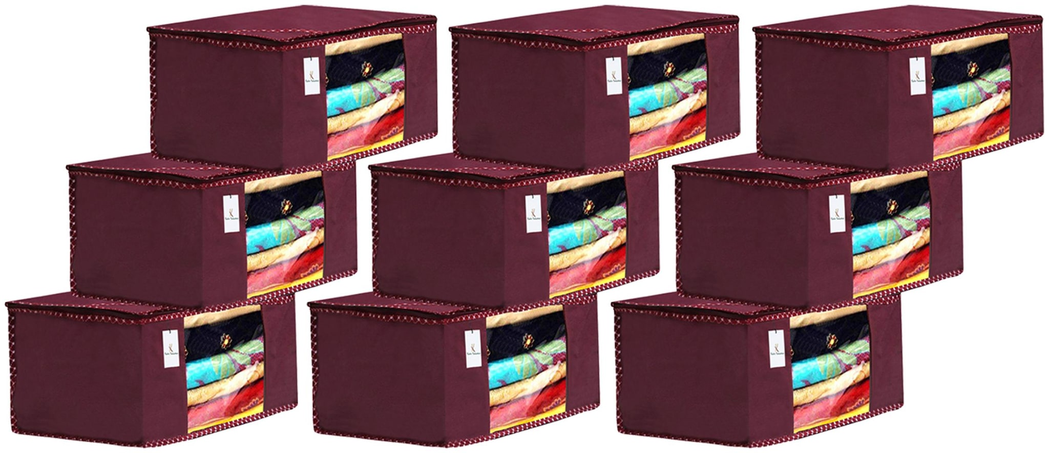 

Kuber Industries 9 pc Non Woven Fabric Saree Cover Set with Transparent Window Extra Large Maroon- CTHH16097