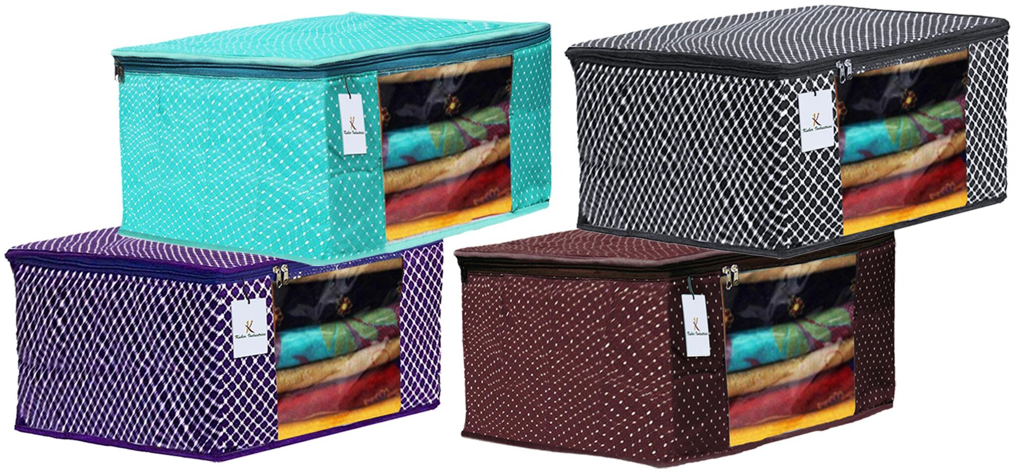

Kuber Industries Polka Dots 4 pcs Cotton 3 Layered Quilted Saree Cover (Purple Green Brown Black) - CTHH14950