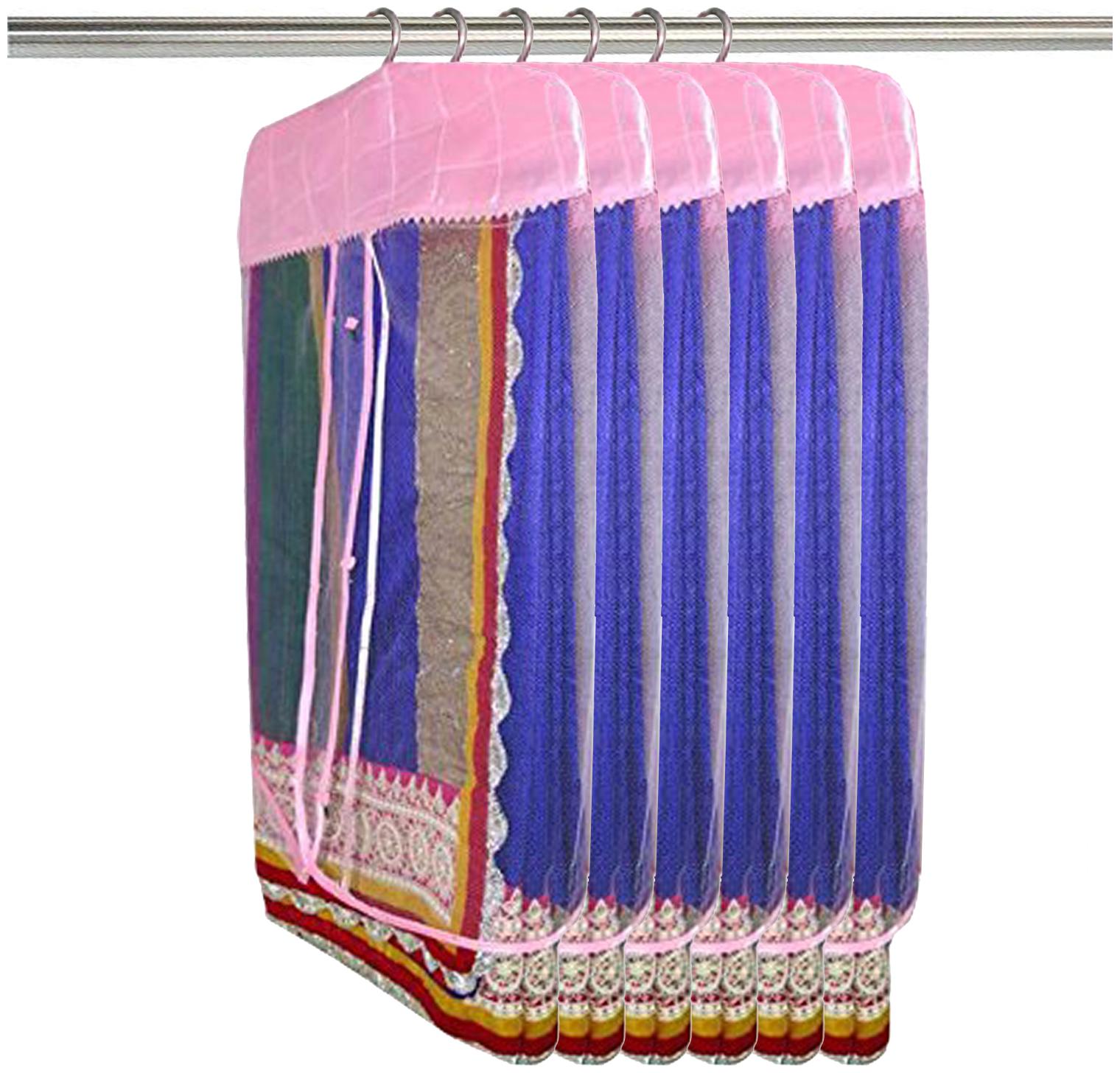 

Kuber Industries Satin 6 Pieces Hanging Saree Cover Set (Pink)- CTHH20103