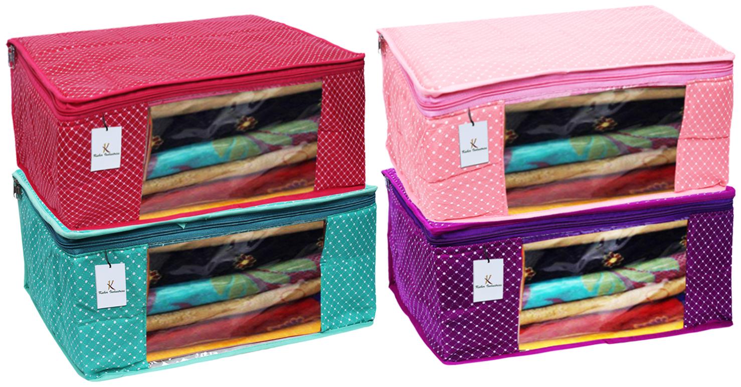 

Kuber Industries Polka Dots 4 Piece Cotton 3 Layered Quilted Saree Cover Multi Color- CTHH12937