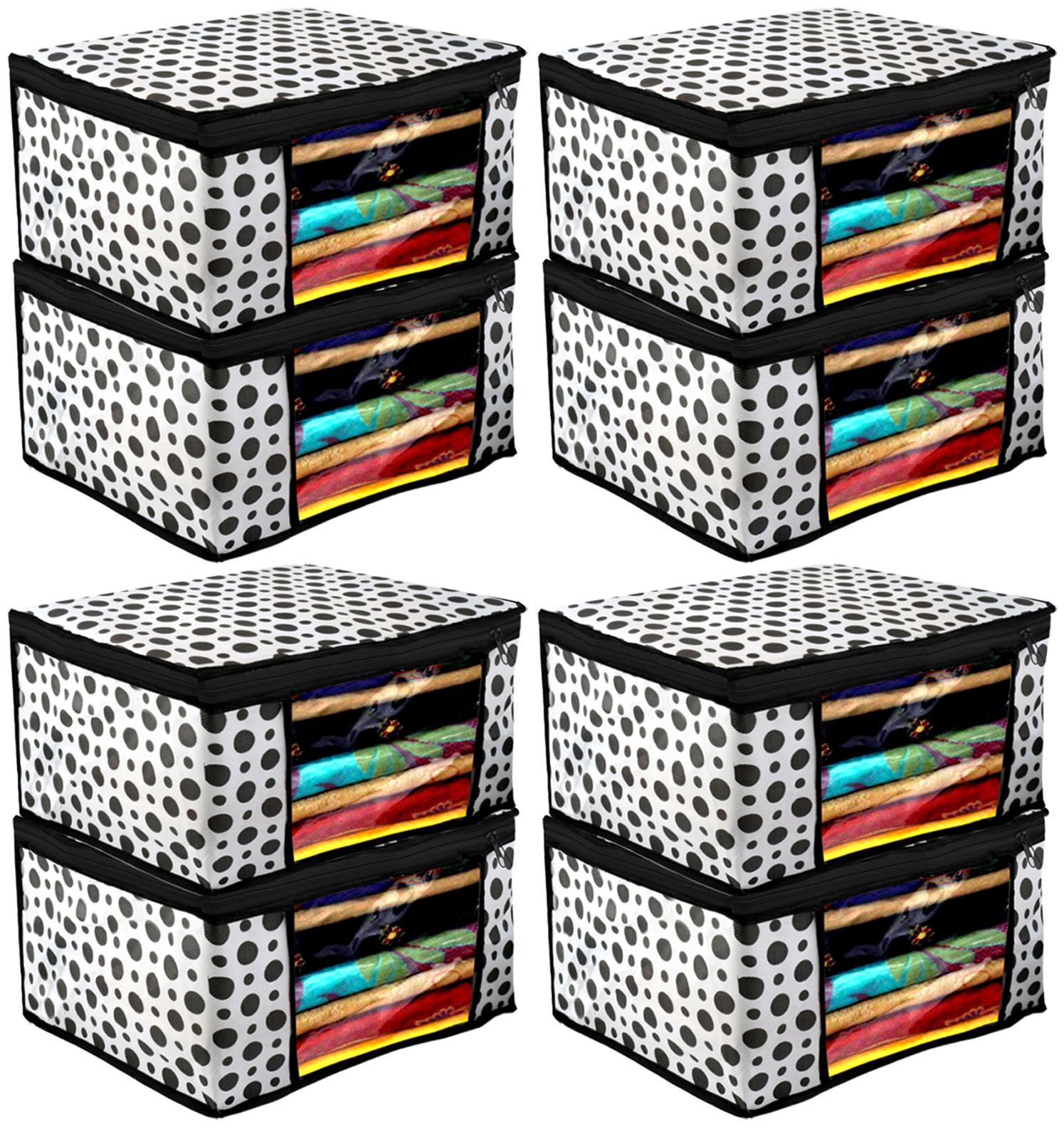 

Kuber Industries Polka Dots Design 8 pc Non Woven Fabric Saree Cover Clothes Organiser For Wardrobe Set with Transparent Window Extra Large (Black White) - CTHH17479