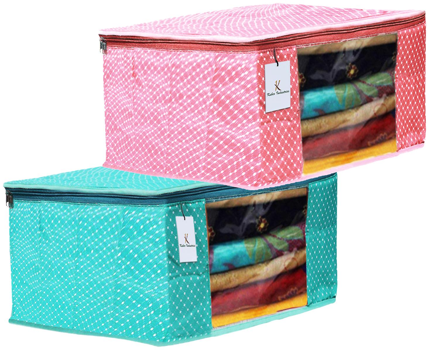 

Kuber Industries Polka Dots 2 pcs Cotton 3 Layered Quilted Saree Cover (Green Peach) - CTHH14833