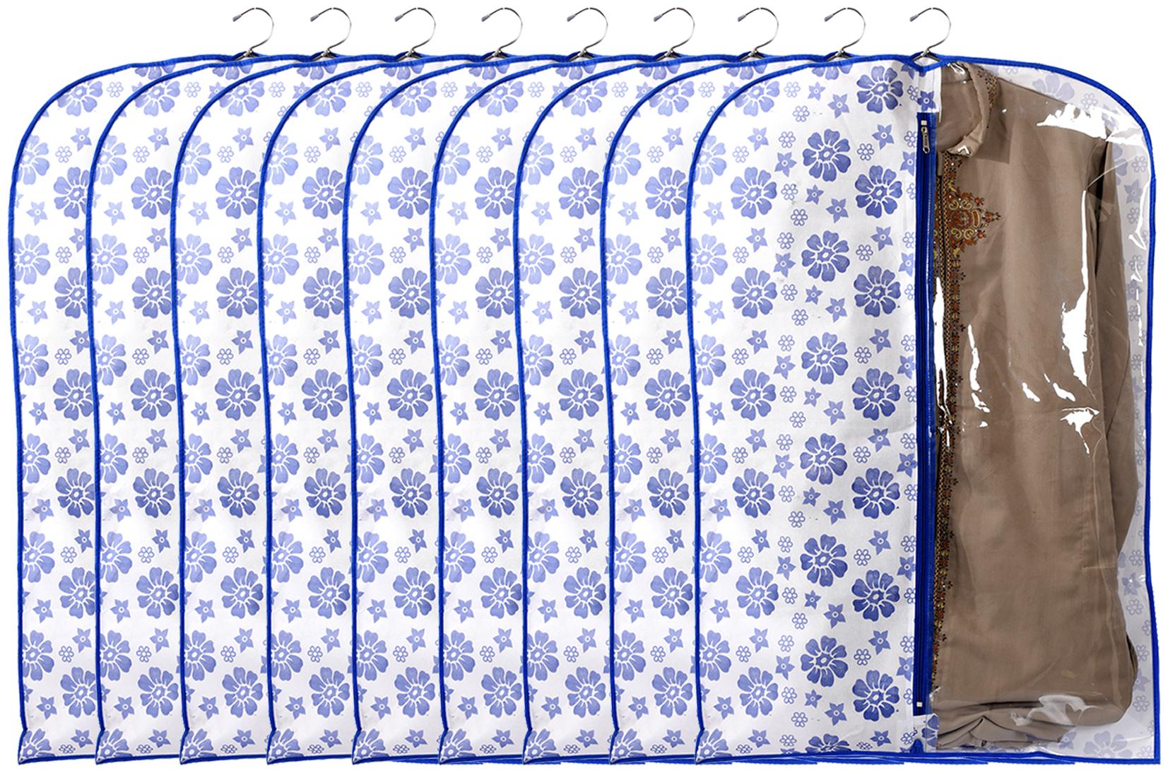 

Kuber Industries Flower Printed 9 pcs Half Transparent Non Woven Men s Coat Blazer Cover (Blue) - CTHH15991